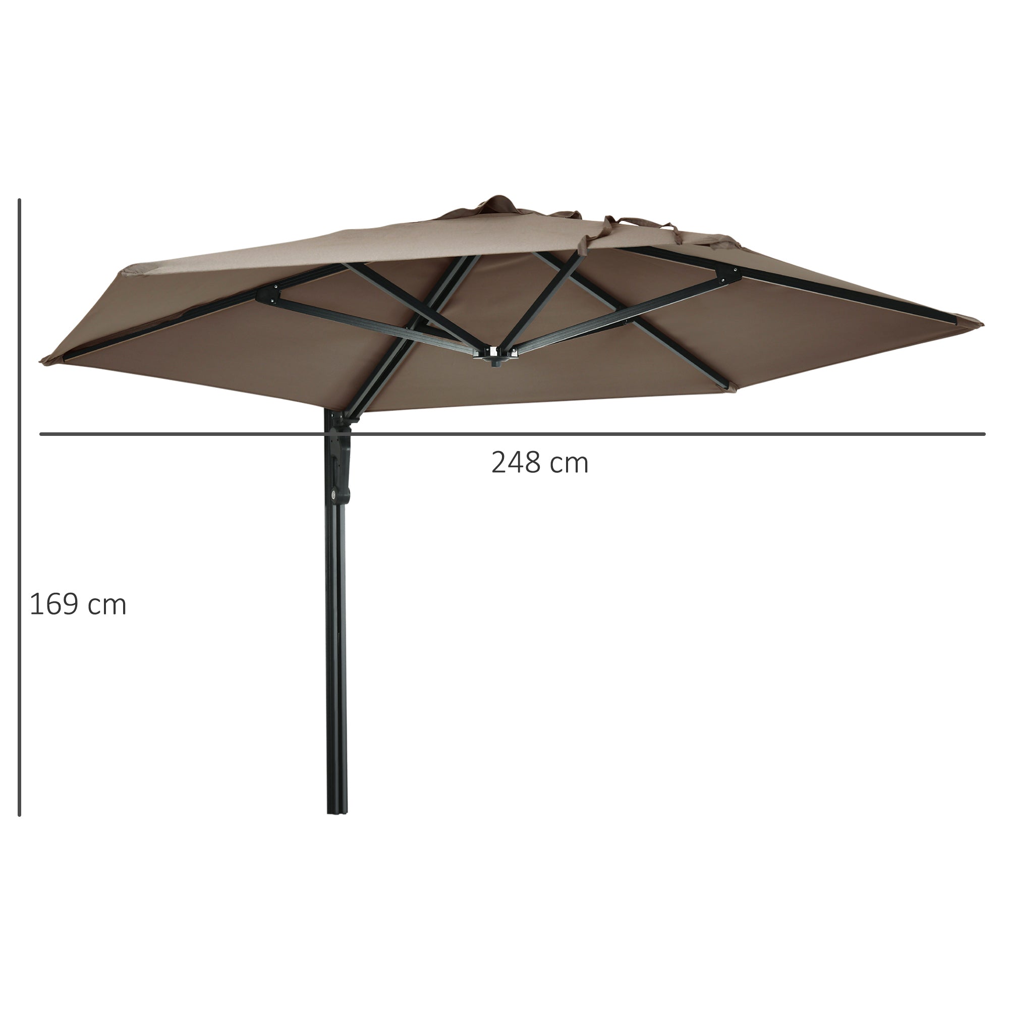 Wall Mounted Parasol, Hand to Push Outdoor Patio Umbrella with 180 Degree Rotatable Canopy for Porch, Deck, Garden, 250 cm, Khaki-2