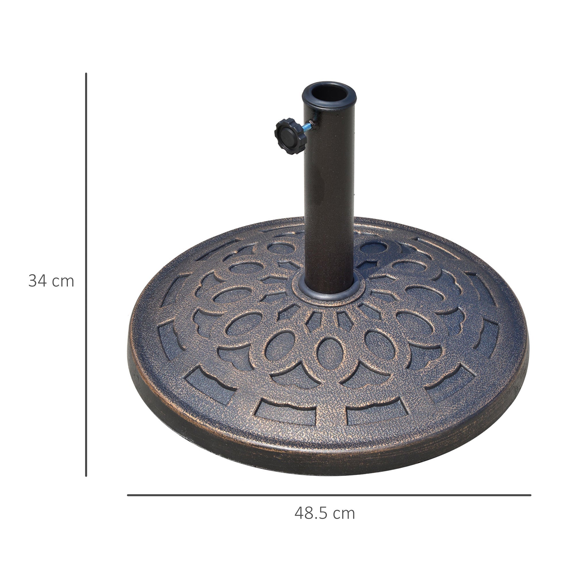 14kg Round Garden Parasol Base Holder Decorative Resin Market Umbrella Stand with Adjustable Coupler, Bronze-2