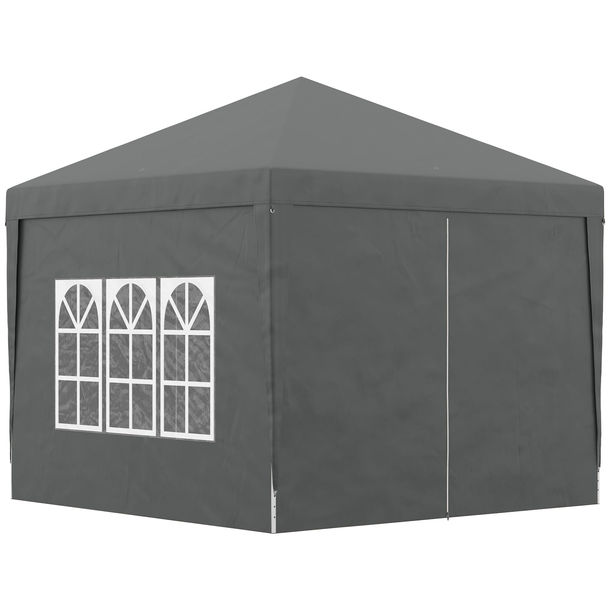 3 x 3 Meters Pop Up Water Resistant Gazebo Wedding Camping Party Tent Canopy Marquee with Carry Bag and 2 Windows, Grey-0