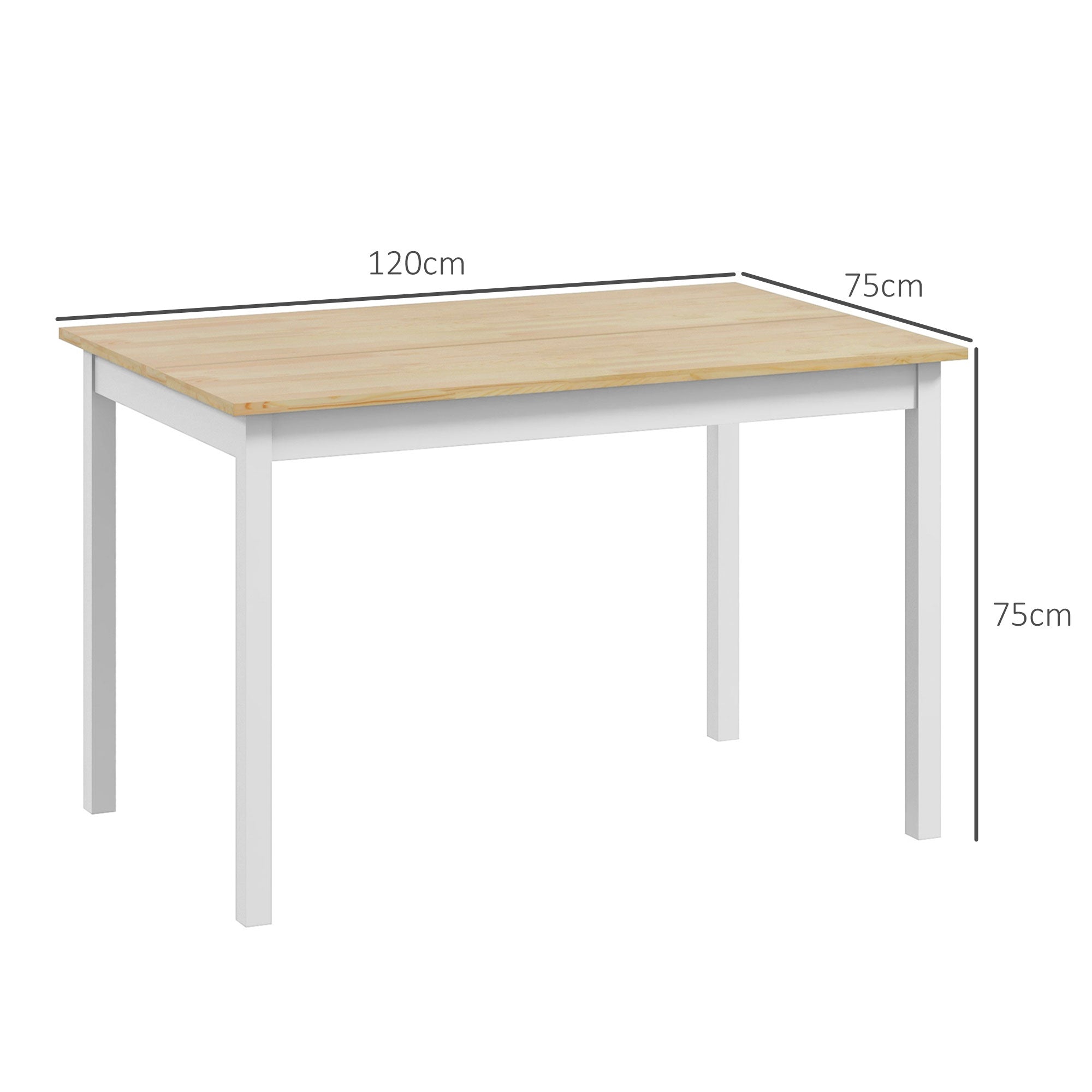 120 x 75cm Dining Table, Farmhouse Dining Room Table with Pine Wood Frame, Space Saving Kitchen Table, Natural-2