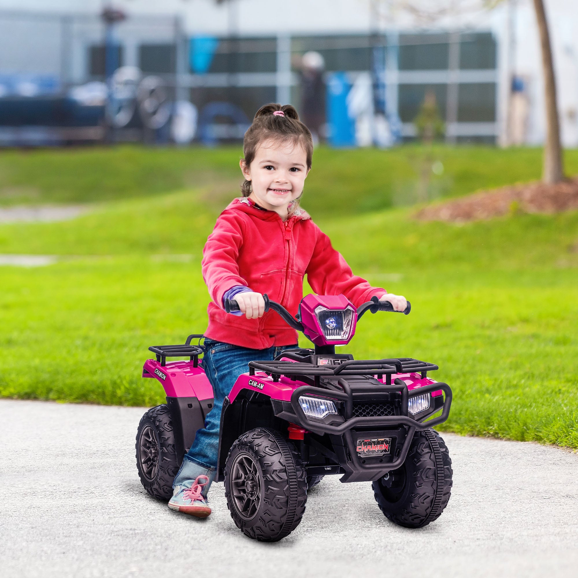 12V Kids Quad Bike with Forward Reverse Functions, Ride On ATV with Music, LED Headlights, for Ages 3-5 Years - Pink-1