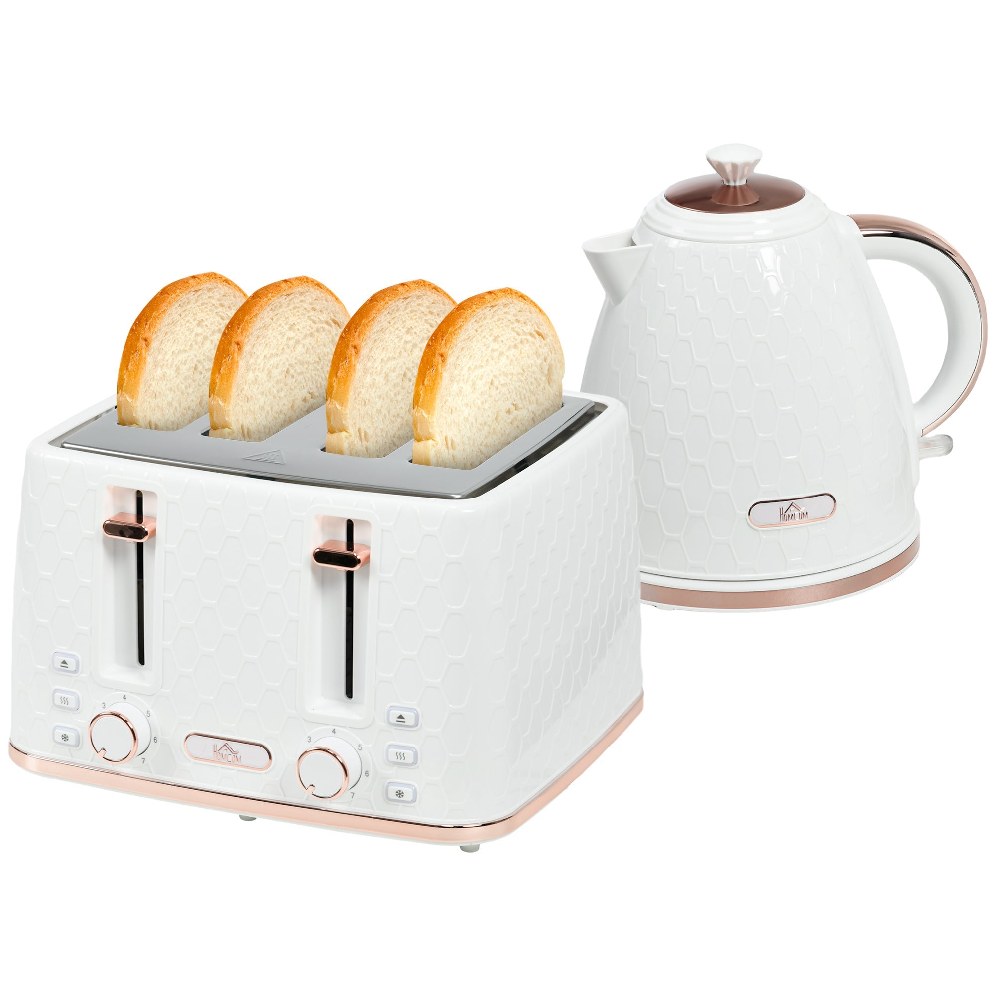 1.7L 3000W Fast Boil Kettle & 4 Slice Toaster Set, Kettle and Toaster Set with 7 Browning Controls, Crumb Tray, White-0