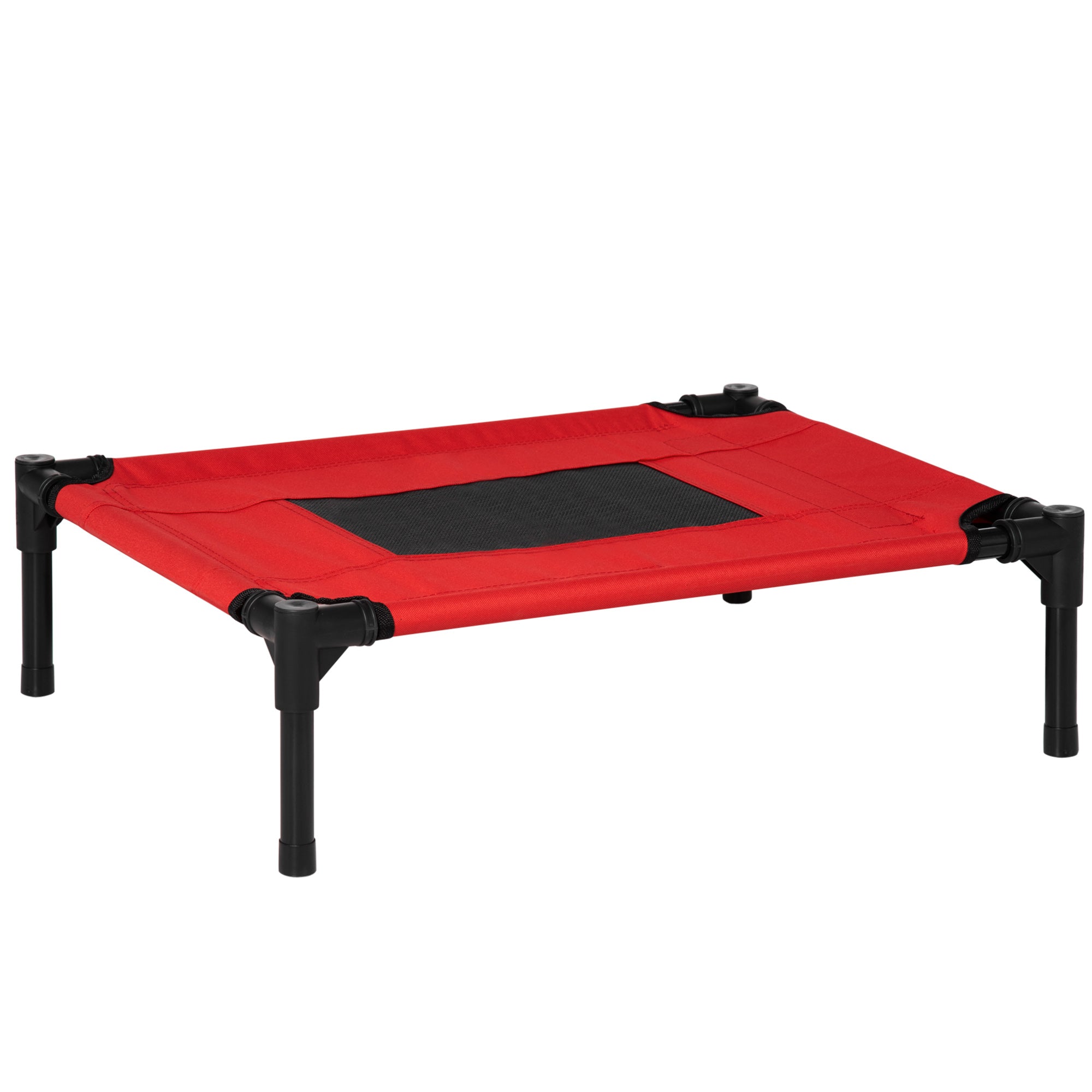 Elevated Pet Bed Portable Camping Raised Dog Bed w/ Metal Frame Black and Red (Small)-0