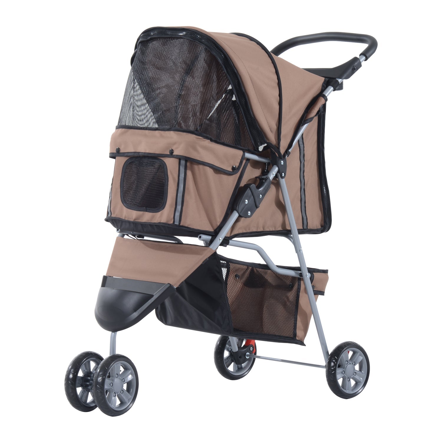 Dog Pram Pet Travel Stroller Dog Pushchair W/Three Wheels-Coffee-0