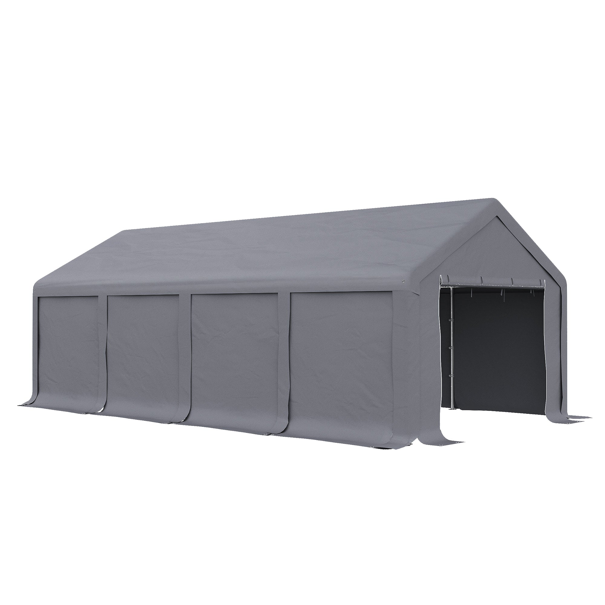 4 x 8 m Patio Garden Party Canopy, Outdoor BBQ, Wedding, Camping Gazebo Tent, Car Canopy Shelter w/ Side Panels & Zipper Door, Dark Grey-0