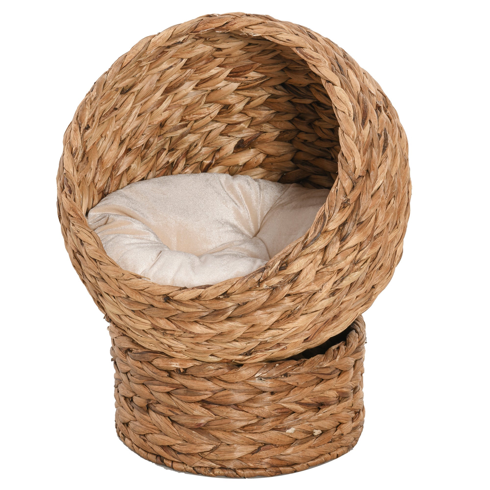 Wicker Cat Bed, Raised Rattan Cat Basket with Cylindrical Base, Soft Washable Cushion, Brown, 50 x 42 x 60 cm-0