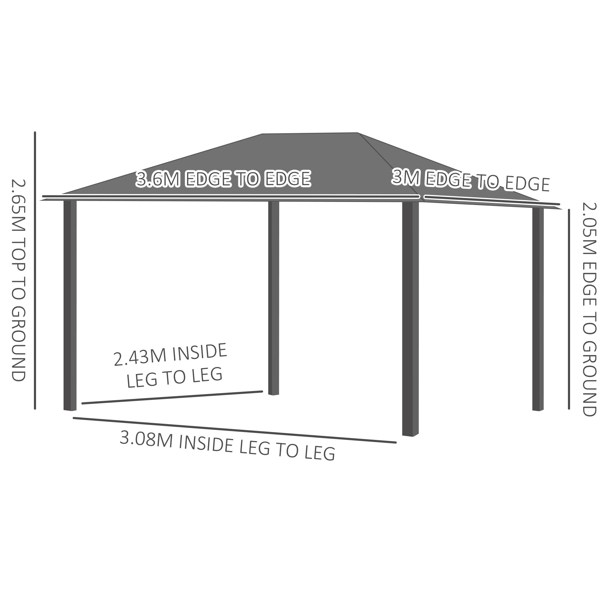 3 x 4m Hard Top Gazebo Garden Pavilion with Netting and Curtains, Polycarbonate Roof and Aluminium Frame-2