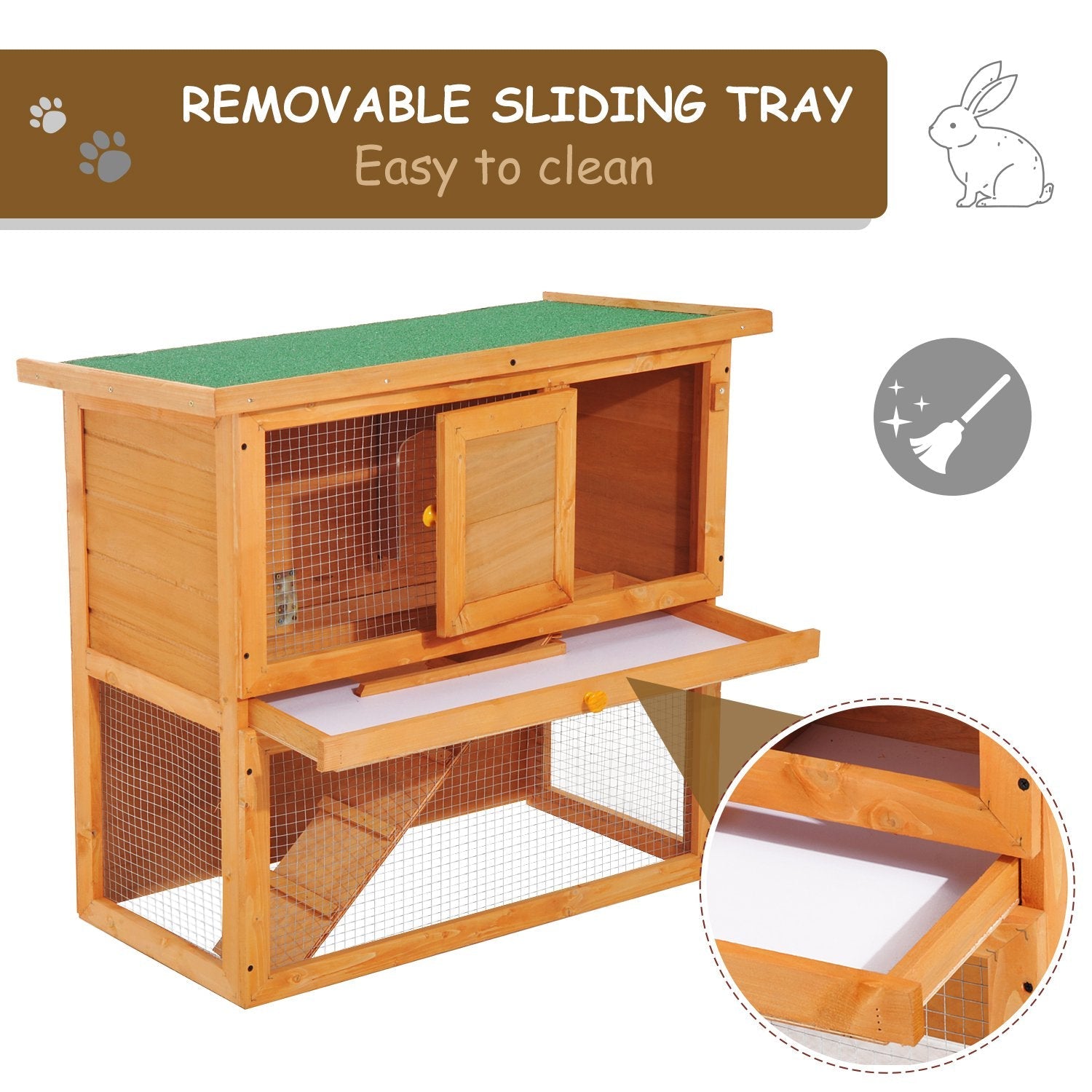 Wooden 90cm 2 Tiers Rabbit Hutch-3