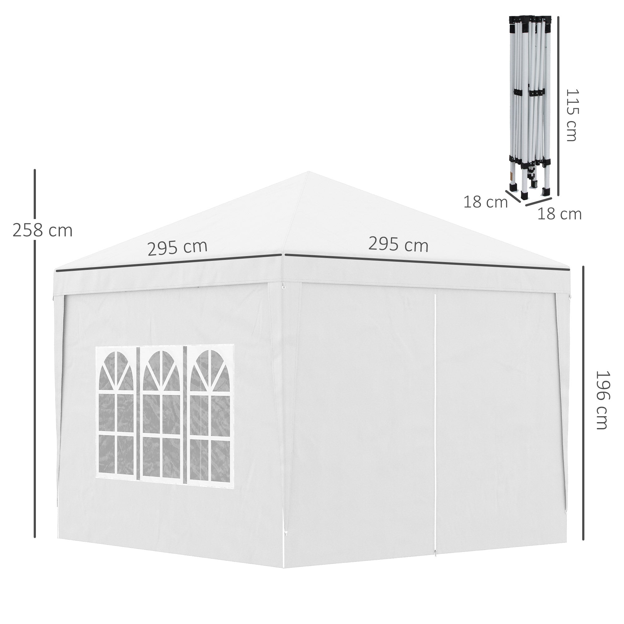 3 x 3m Pop Up Gazebo, Wedding Party Canopy Tent Marquee with Carry Bag and Windows, White-2