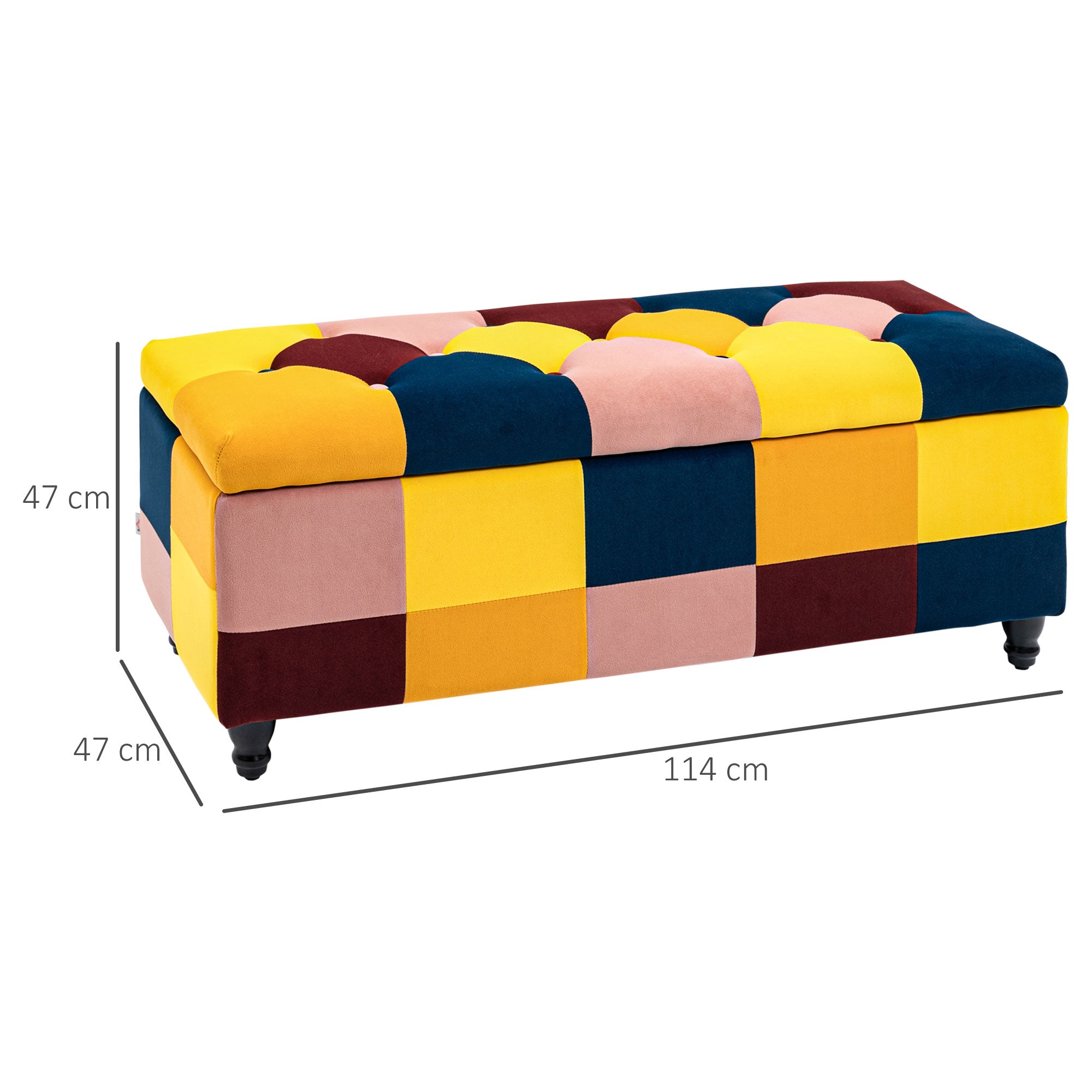 114 x 47 x 47cm Velvet Storage Ottoman, Button-tufted Footstool Box, Toy Chest with Lid for Living Room, Bedroom, Multicoloured-2