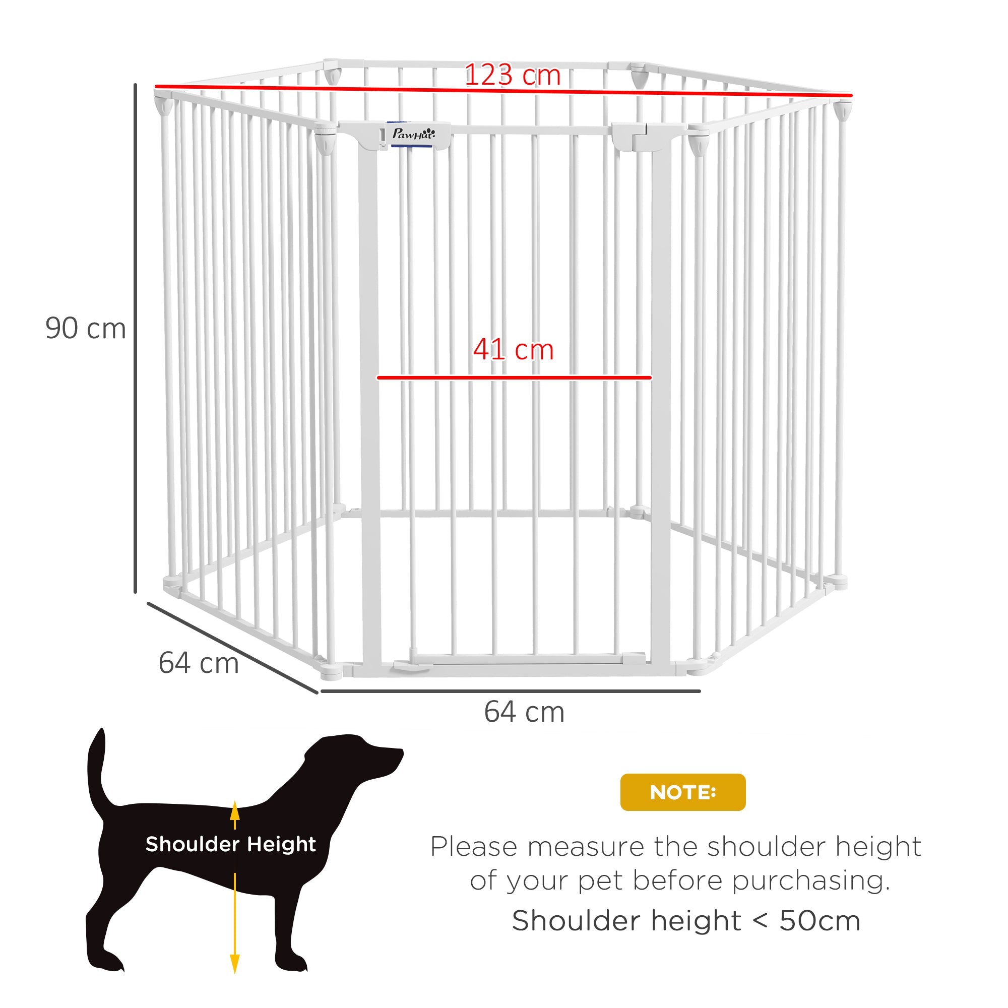 Dog Playpen, Foldable Dog Pen, Metal Rabbit Run, Pet Crate Fence with Door for Indoor and Outdoor, 90H x 123L x 102Wcm, White-2