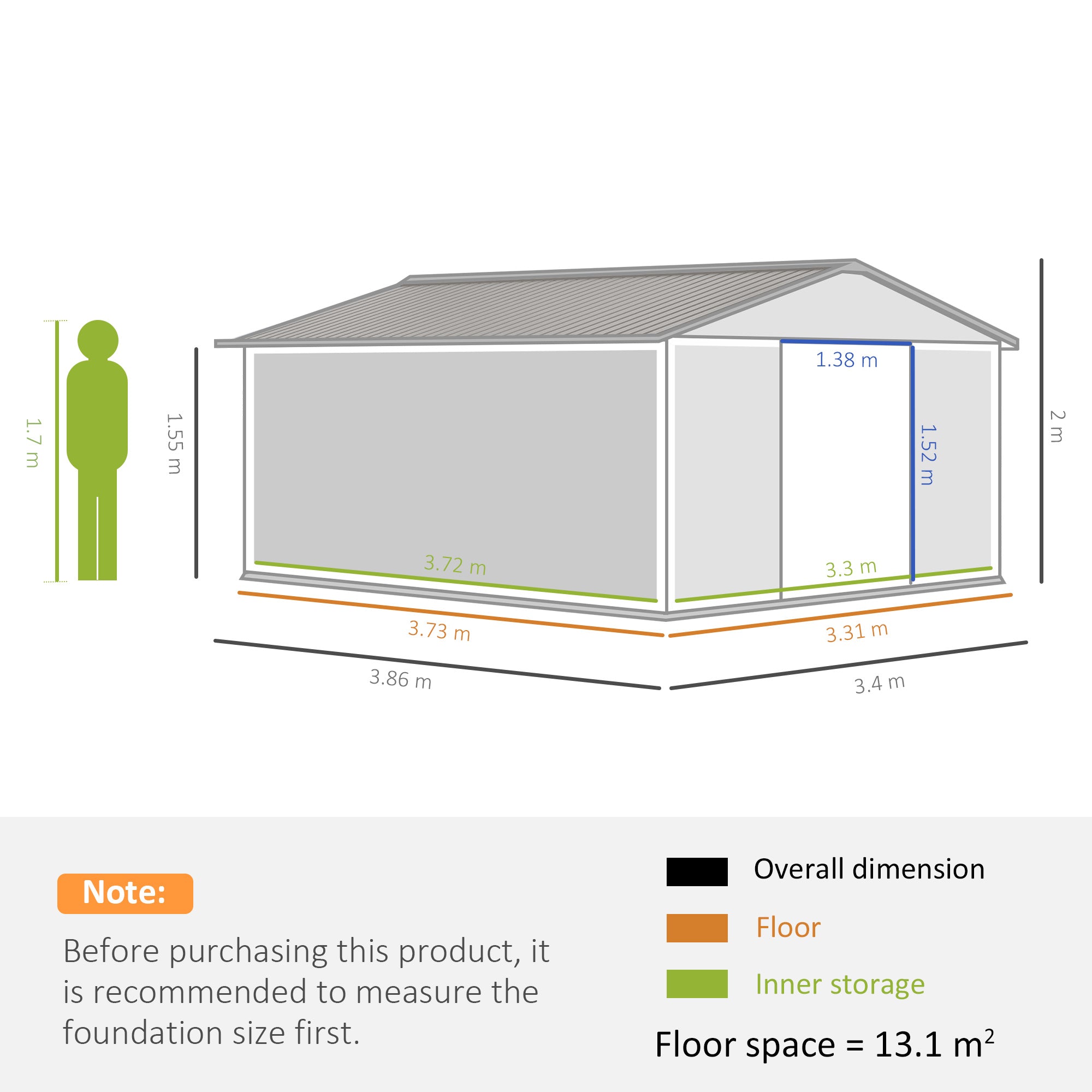 13 x 11ft Garden Metal Storage Shed Outdoor Storage Shed with Foundation Ventilation & Doors, Light Grey-2