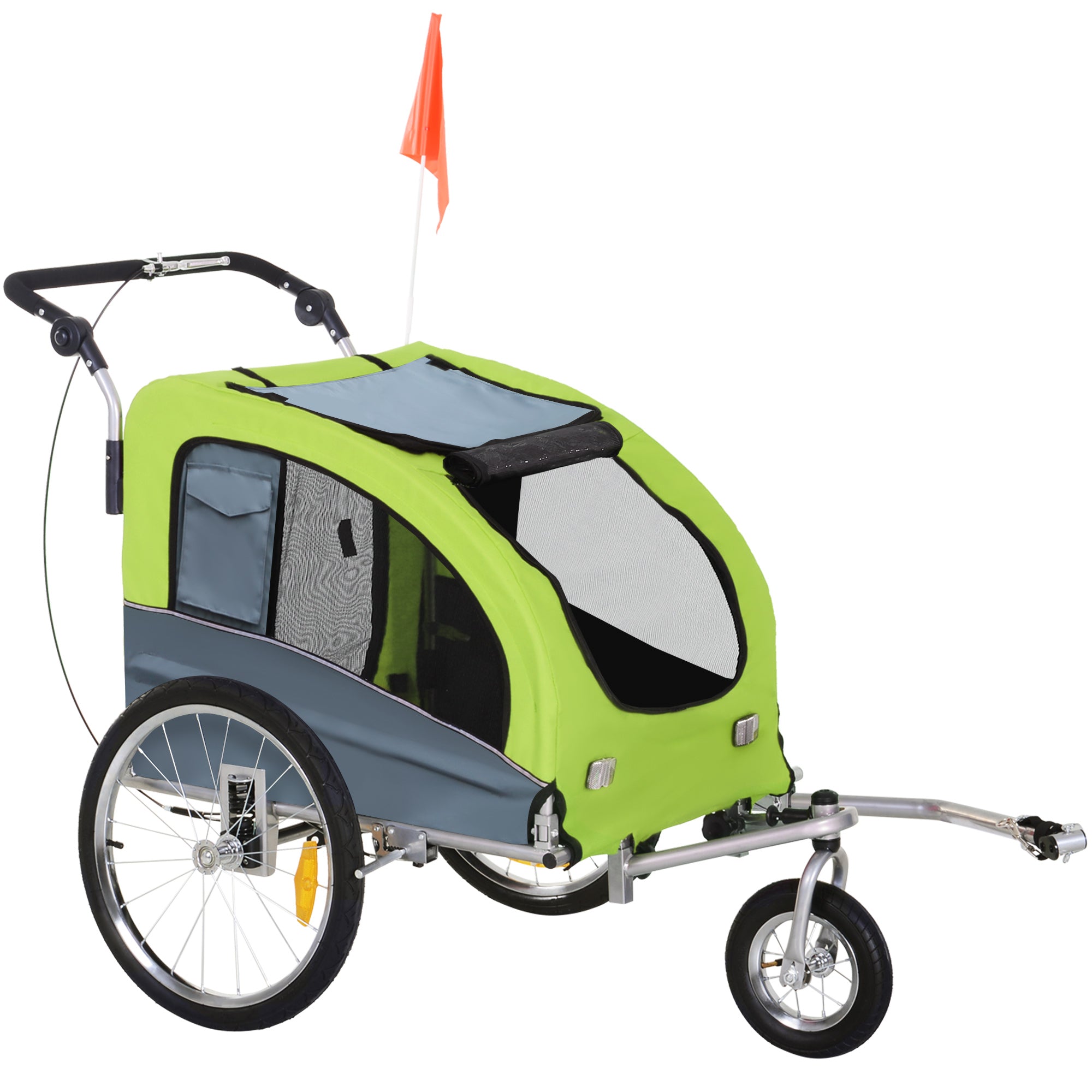 Dog Bike Trailer Steel Pet Cart Carrier for Bicycle 360° Rotatable with Reflectors 3 Wheels Push/ Pull/ Brake Water Resistant Green-0