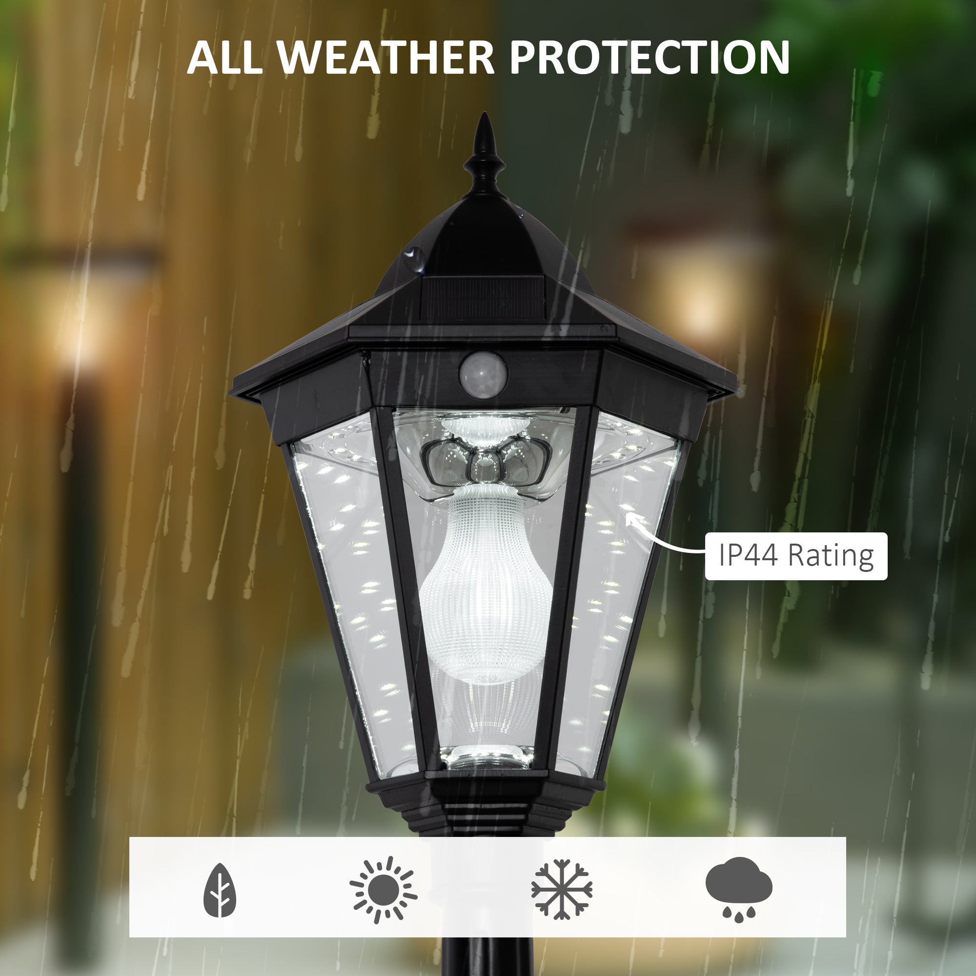 1.9M Garden Lamp Post Light, IP44 Outdoor LED Solar Powered Lantern Lamp with Aluminium Frame for Patio, Pathway and Walkway, Black-3