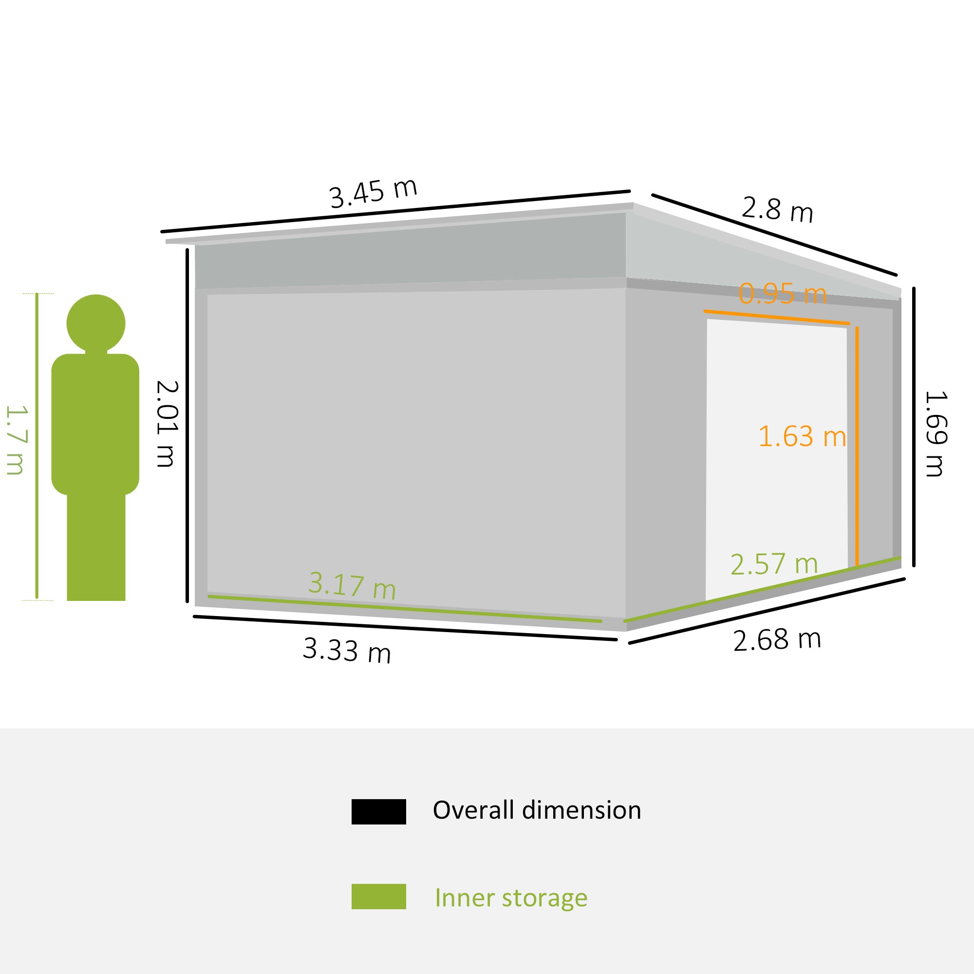 11 x 9 ft Metal Garden Storage Shed Sloped roof Tool House with Double Sliding Doors and 2 Air Vents, Grey-2