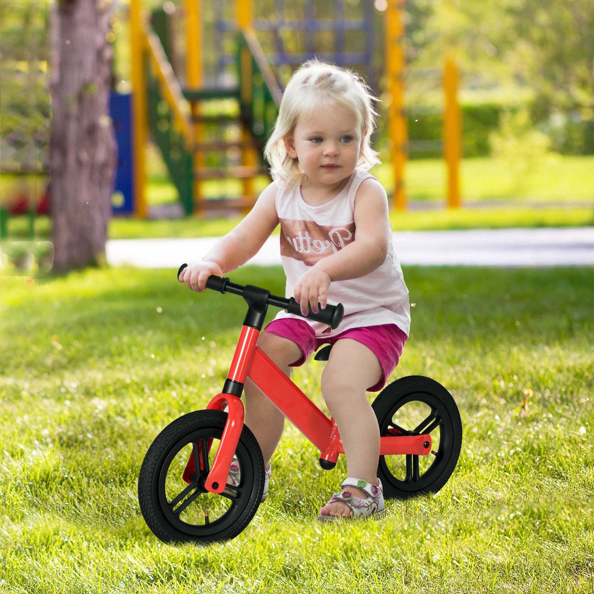 12" Kids Balance Bike, No Pedal Training Bike for Children with Adjustable Seat, 360° Rotation Handlebars - Red-1