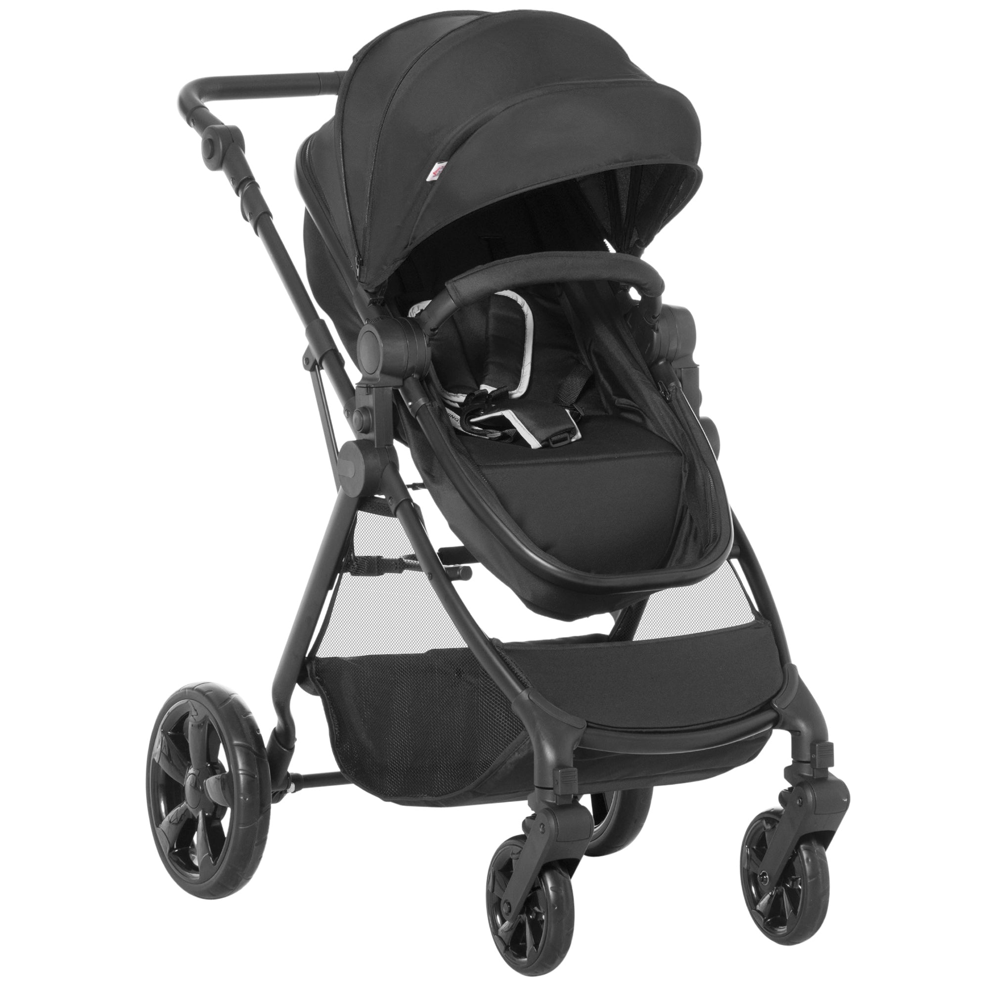 2 in 1 Lightweight Pushchair w/ Reversible Seat, Foldable Travel Baby Stroller w/ Fully Reclining From Birth to 3 Years, 5-point Harness Black-0