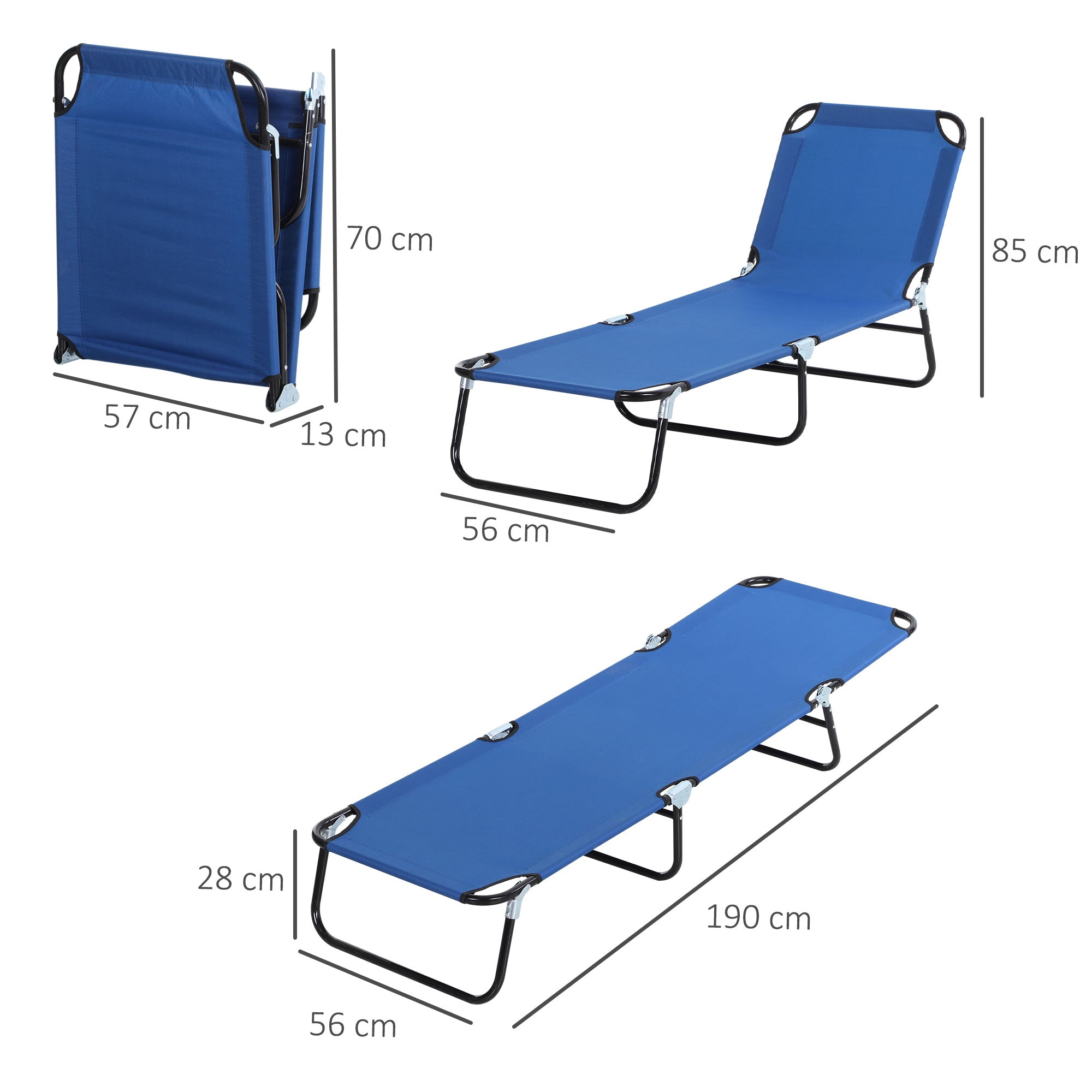 2 Pcs Foldable Sun Lounger Set w/ 5-Position Adjustable Backrest, Portable Relaxer Recliner w/ Lightweight Frame Great for Sun Bathing, Blue-2