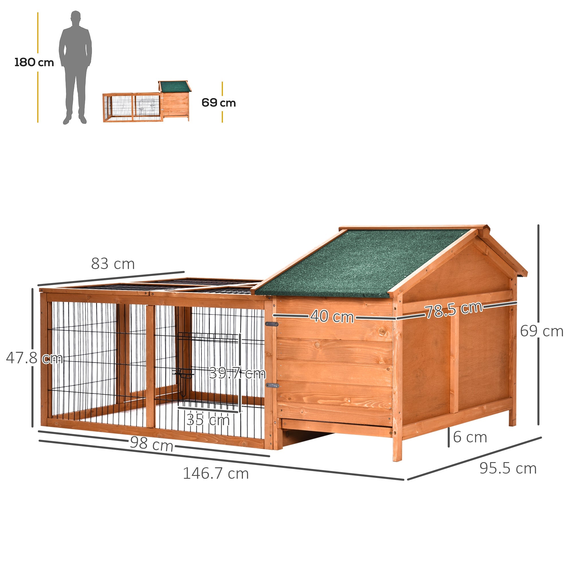 Wooden Rabbit Hutch Outdoor, Guinea Pig Hutch, Detachable Rabbit Cage w/Openable Run & Roof Lockable Door Slide-out Tray Golden Red-2