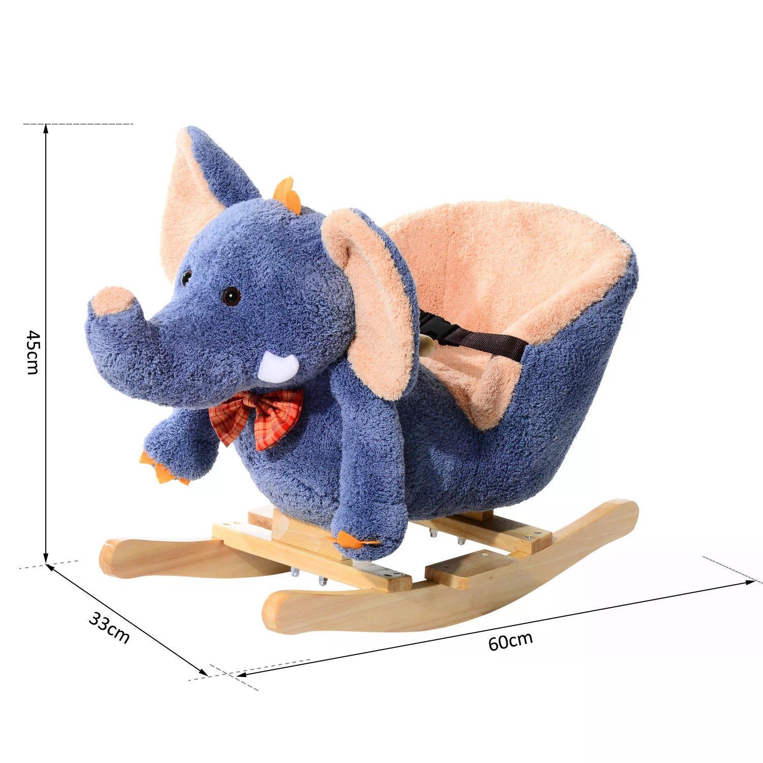 Children Kids Rocking Horse Toys Plush Elephant Rocker Seat with Sound Toddler Baby Gift Blue-2