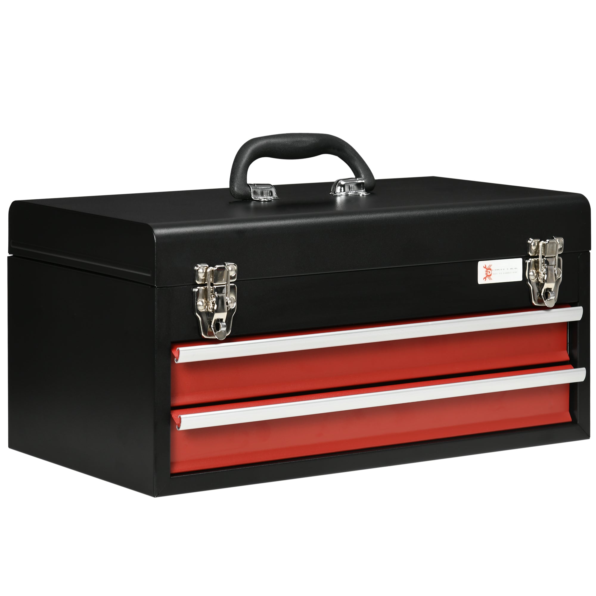 2 Drawer Tool Chest, Lockable Metal Tool Box with Ball Bearing Runners, Portable Toolbox, 460mm x 240mm x 220mm-0