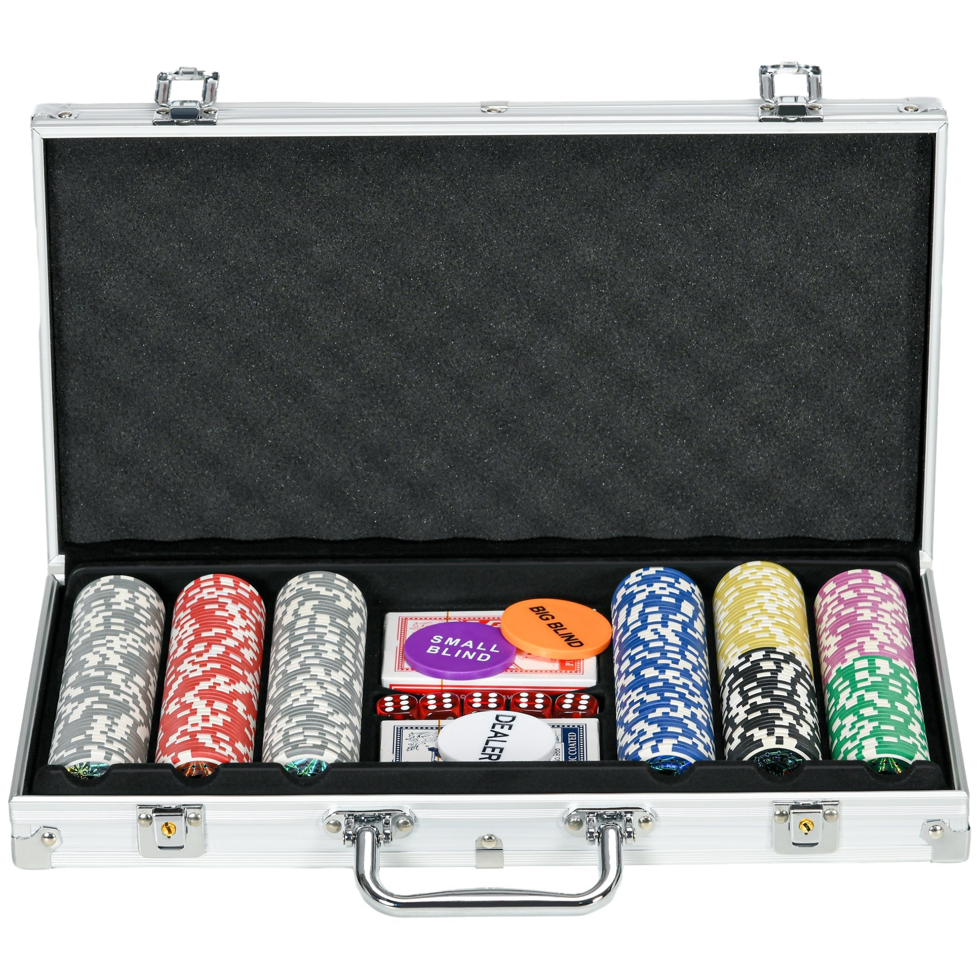 300PCS Poker Chips Set Poker Set with Mat and Chips, 2 Card Decks, Dealer, 5 Dices-0