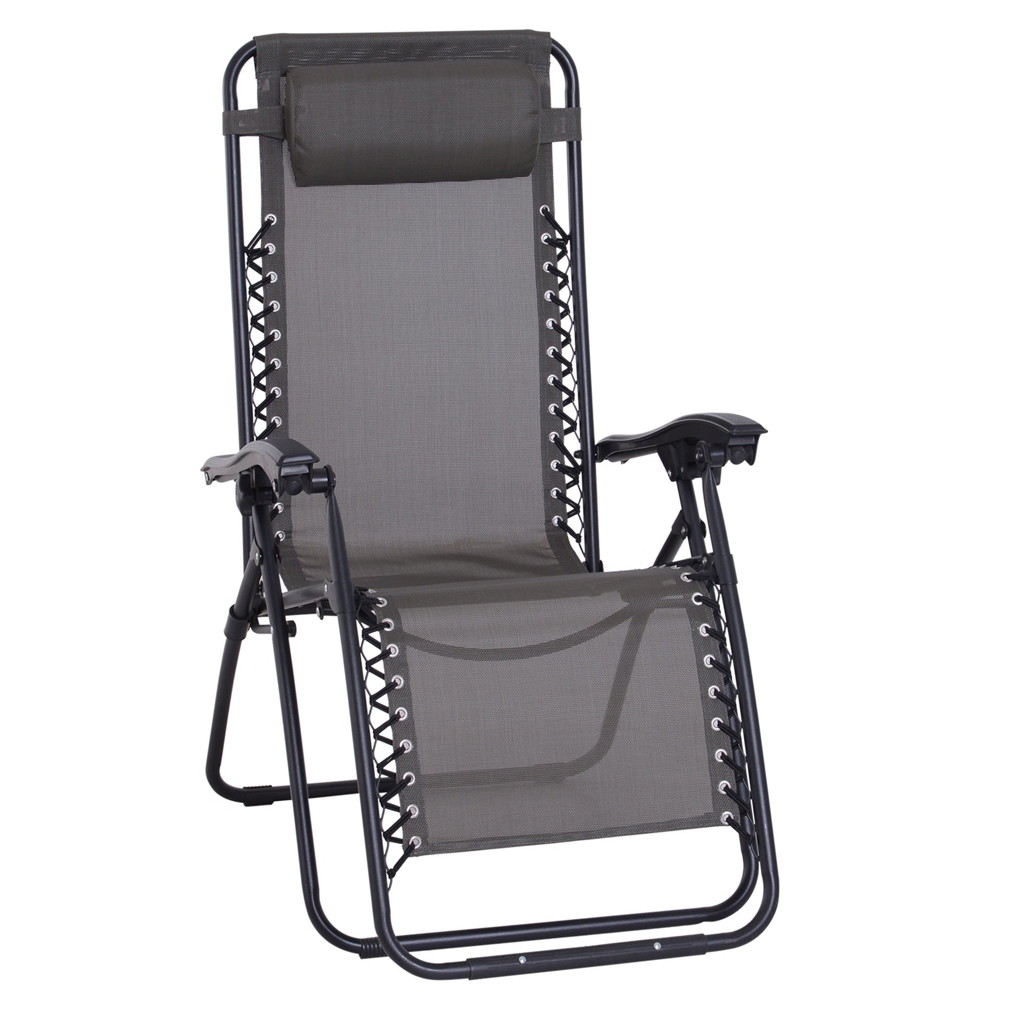 Zero Gravity Chair Outdoor Folding & Reclining Sun Lounger with Head Pillow for Patio Decking Gardens Camping, Grey-0