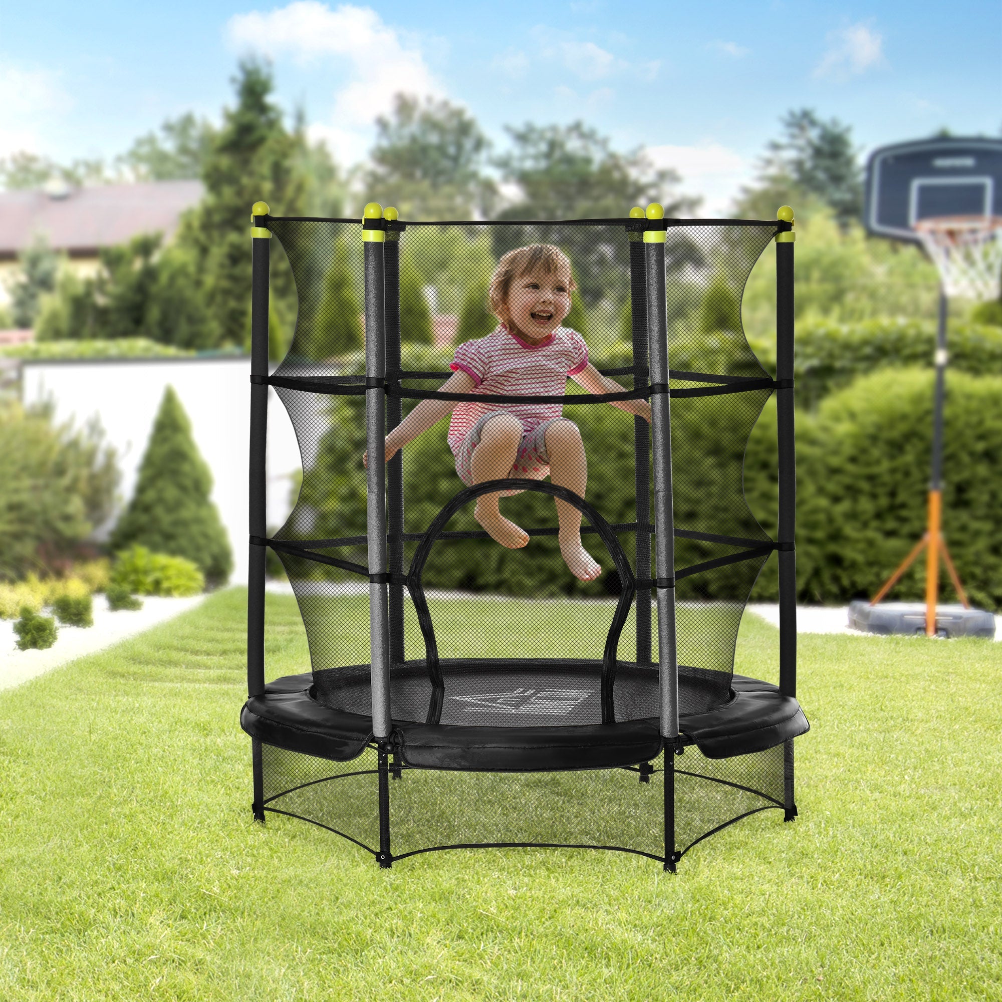 5.2FT Kids Trampoline with Safety Enclosure, Indoor Outdoor Toddler Trampoline for Ages 3-10 Years, Black-1