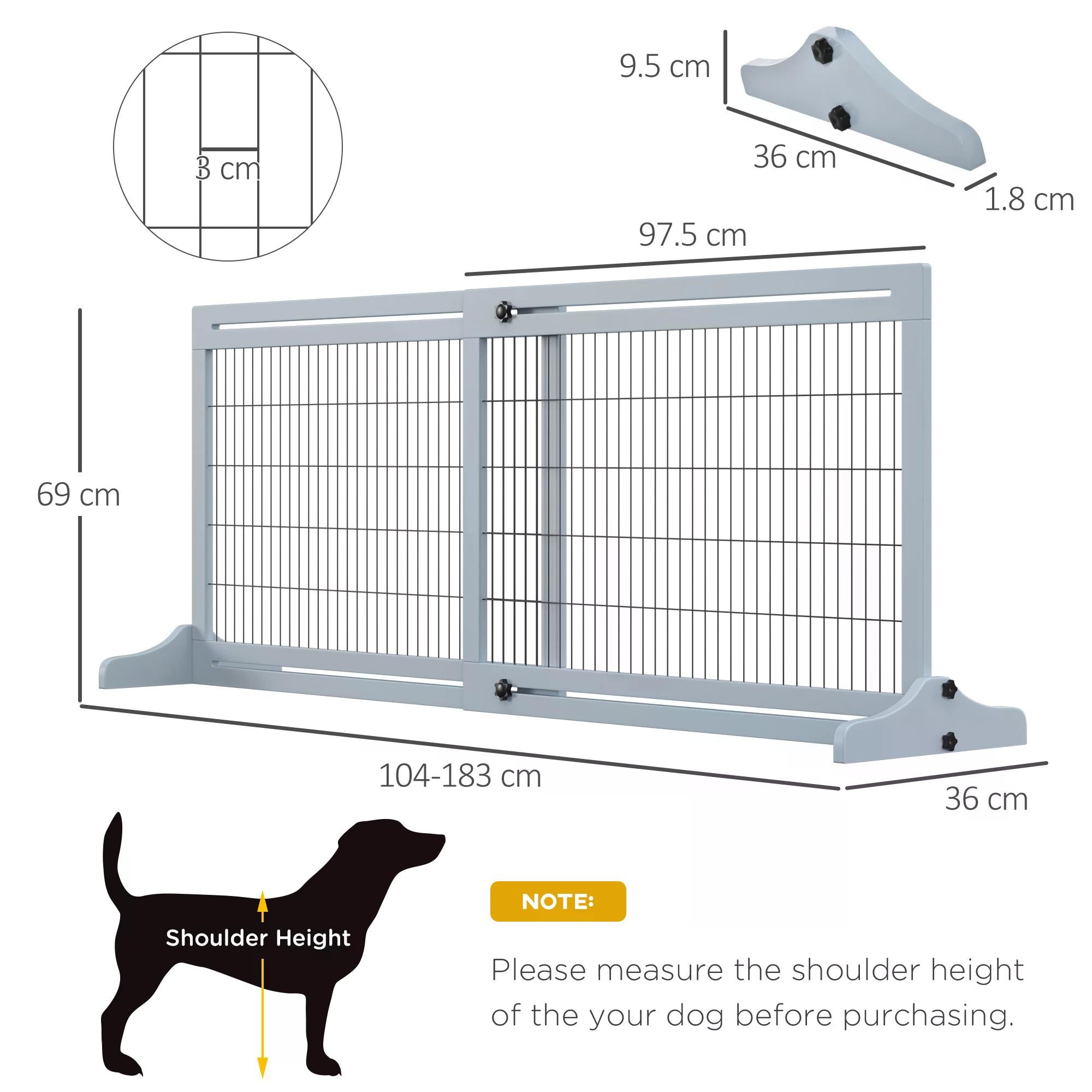 Adjustable Wooden Pet Gate, Freestanding Dog Barrier Fence with 3 Panels for Doorway, Hallway, 69H x 104-183H cm, Blue-2