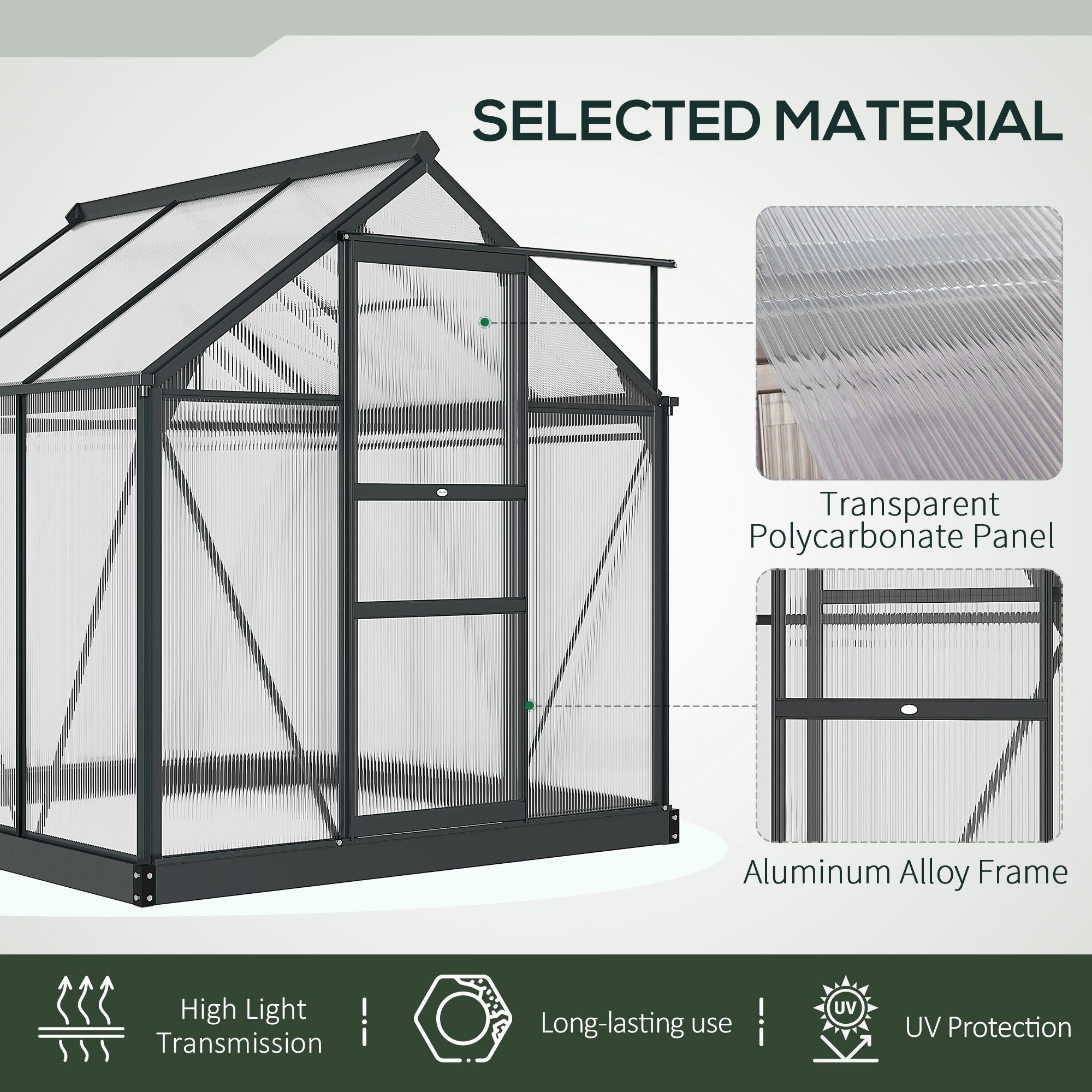 6 x 6 ft Clear Polycarbonate Greenhouse Large Walk-In Green House Garden Plants Grow House w/ Slide Door and Push-Open Window-4