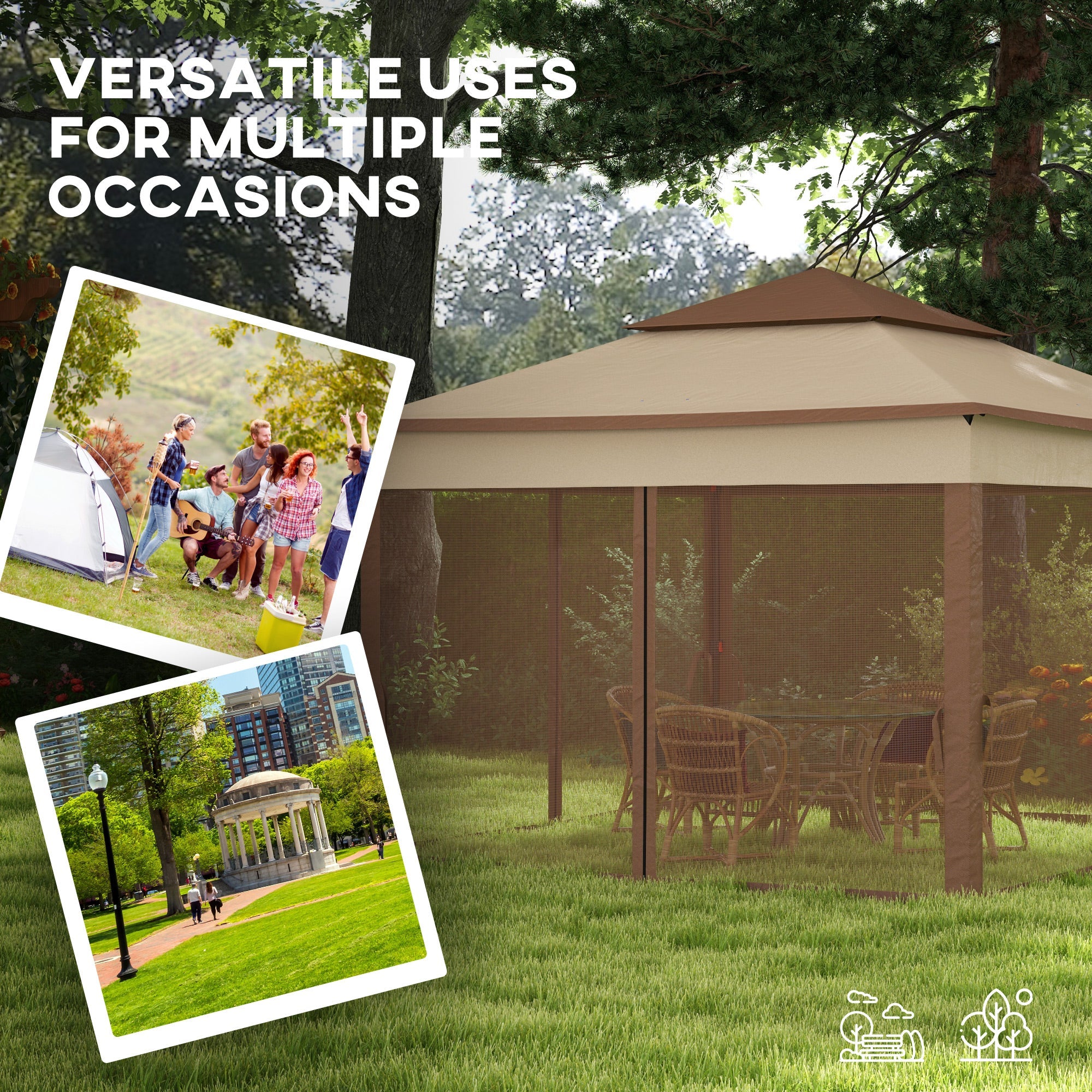 3 x 3(m) Pop Up Gazebo, Double-roof Garden Tent with Netting and Carry Bag, Party Event Shelter for Outdoor Patio, Khaki-3