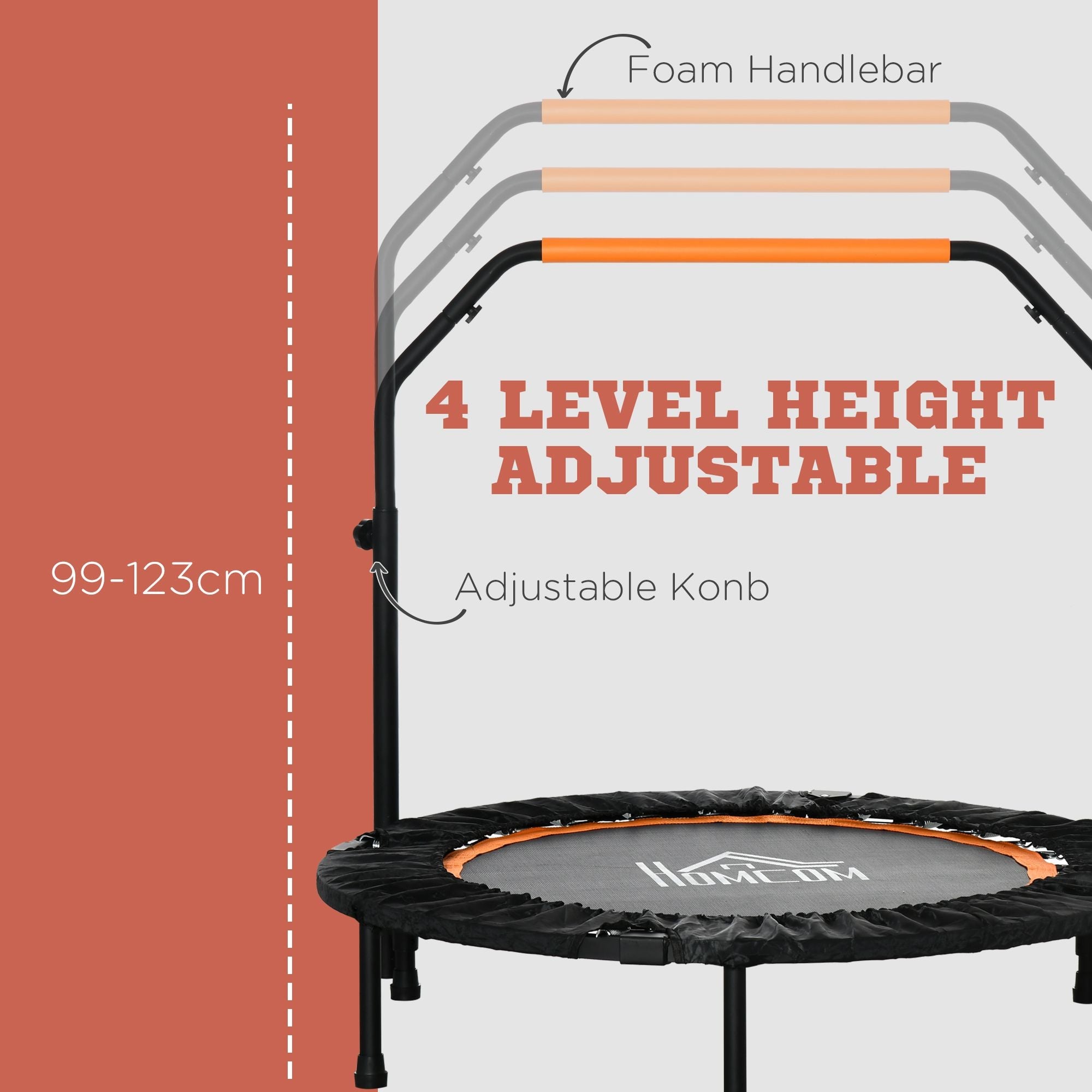 40'' Foldable Mini Trampoline, Fitness Trampoline, Rebounder for Adults with Adjustable Foam Handle for Indoor Outdoor Cardio Training-3