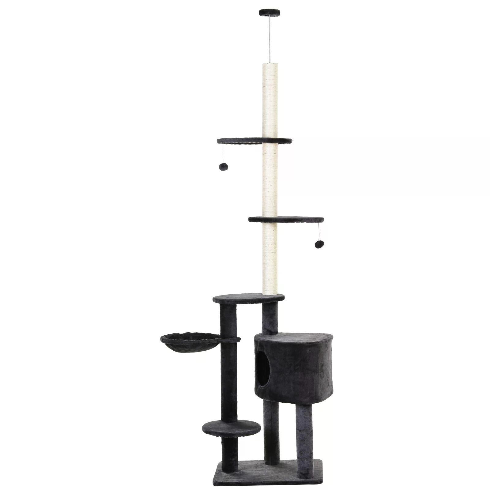 Adjustable Height Floor-To-Ceiling Vertical Cat Tree with Carpeted Platforms, Condo, Sisal Rope Scratching Areas-1