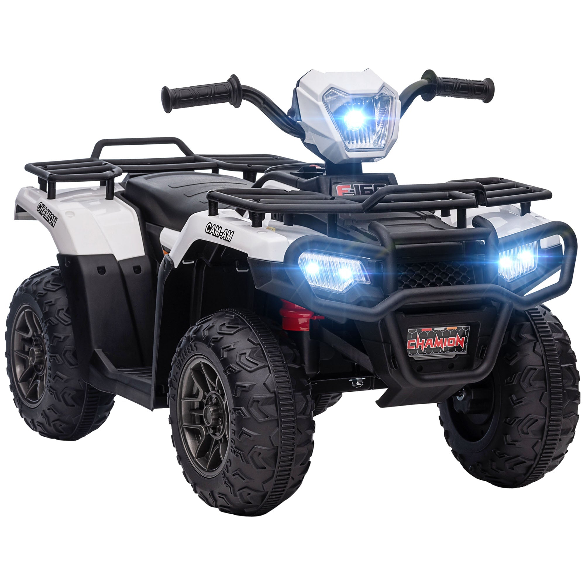 12V Kids Quad Bike with Forward Reverse Functions, Electric Ride On ATV with Music, LED Headlights, for Ages 3-5 Years - White-0