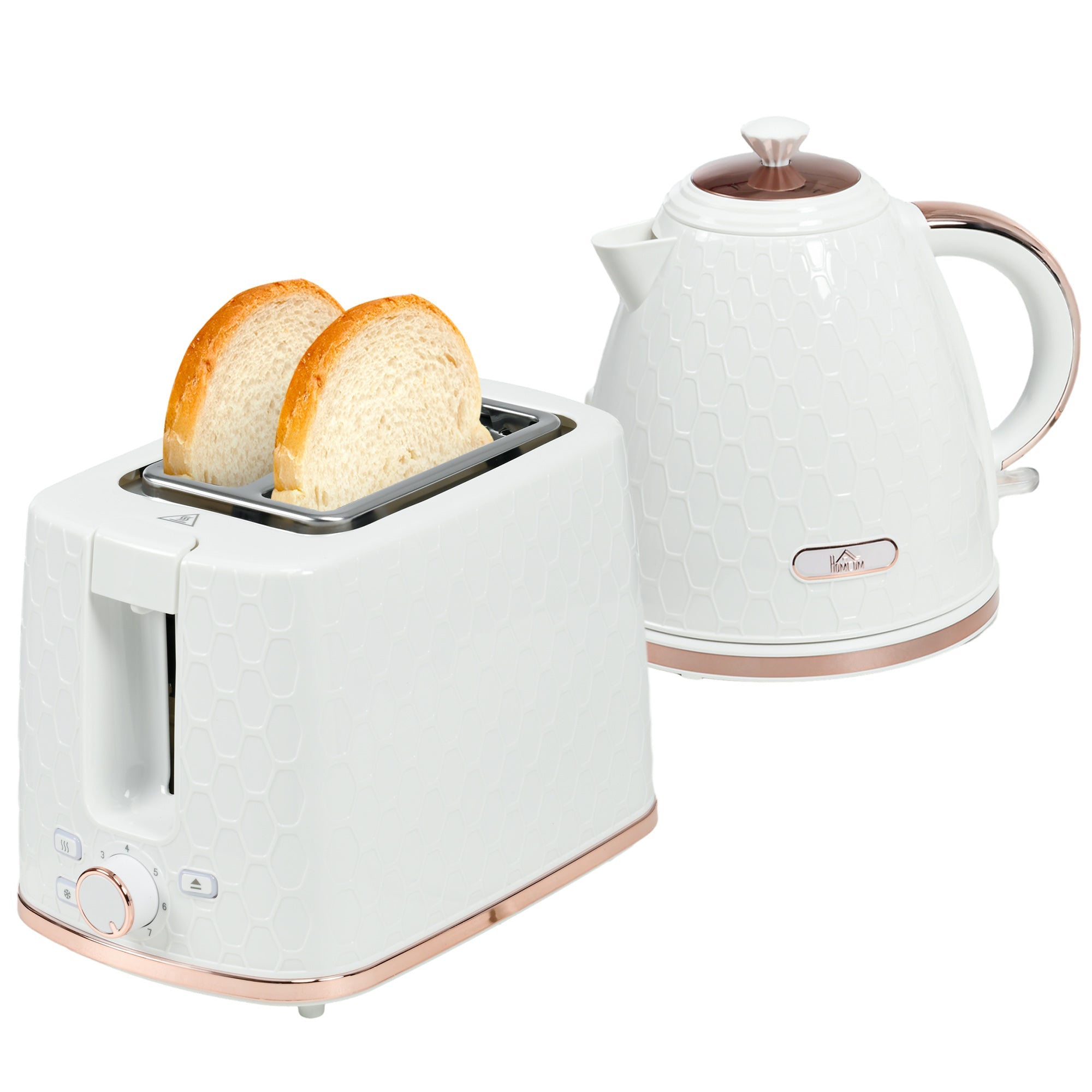 1.7L 3000W Fast Boil Kettle & 2 Slice Toaster Set, Kettle and Toaster Set with Auto Shut Off, Browning Controls, White-0