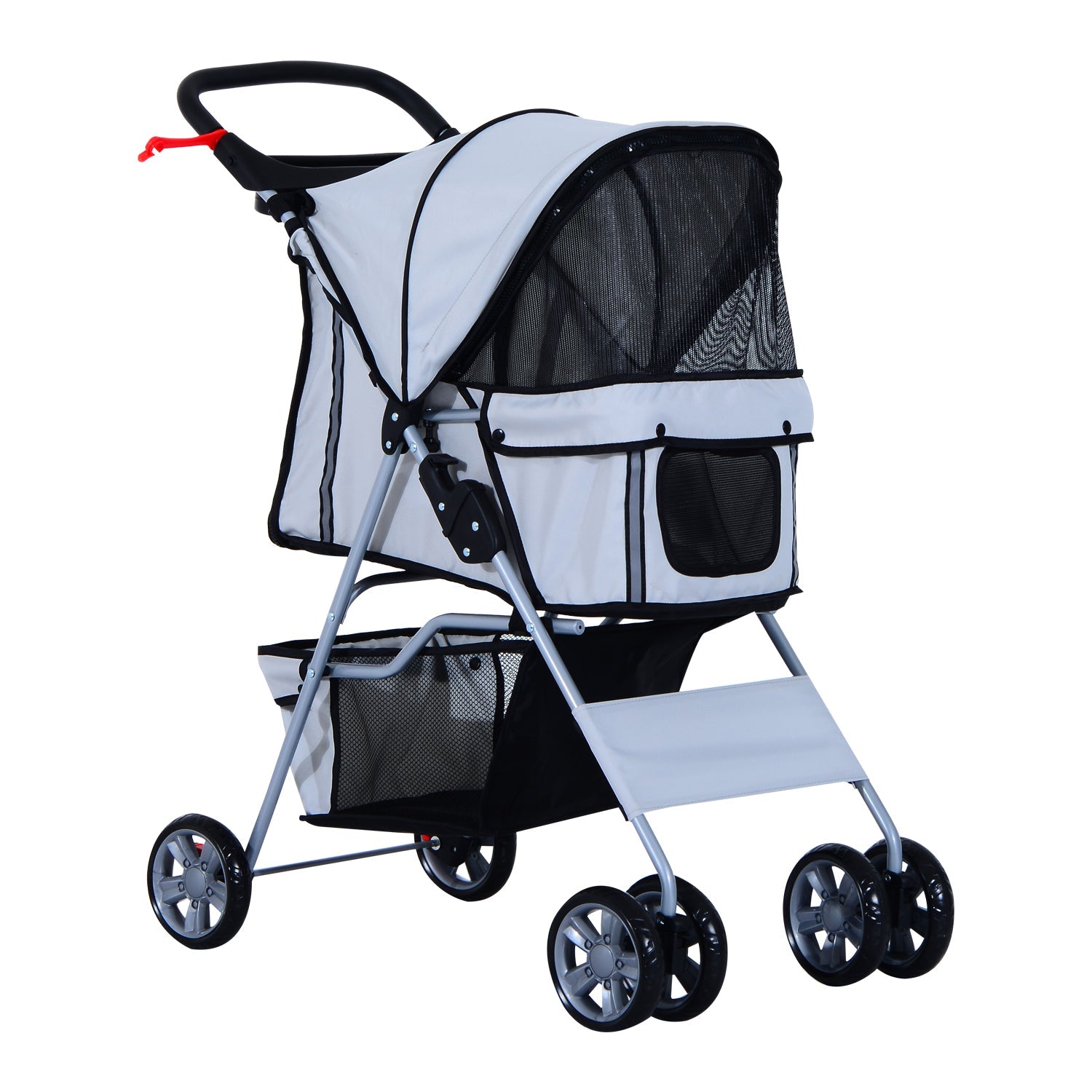 Dog Pram Pet Stroller Dog Pushchair Foldable Travel Carriage with Wheels Zipper Entry Cup Holder Storage Basket Grey-0