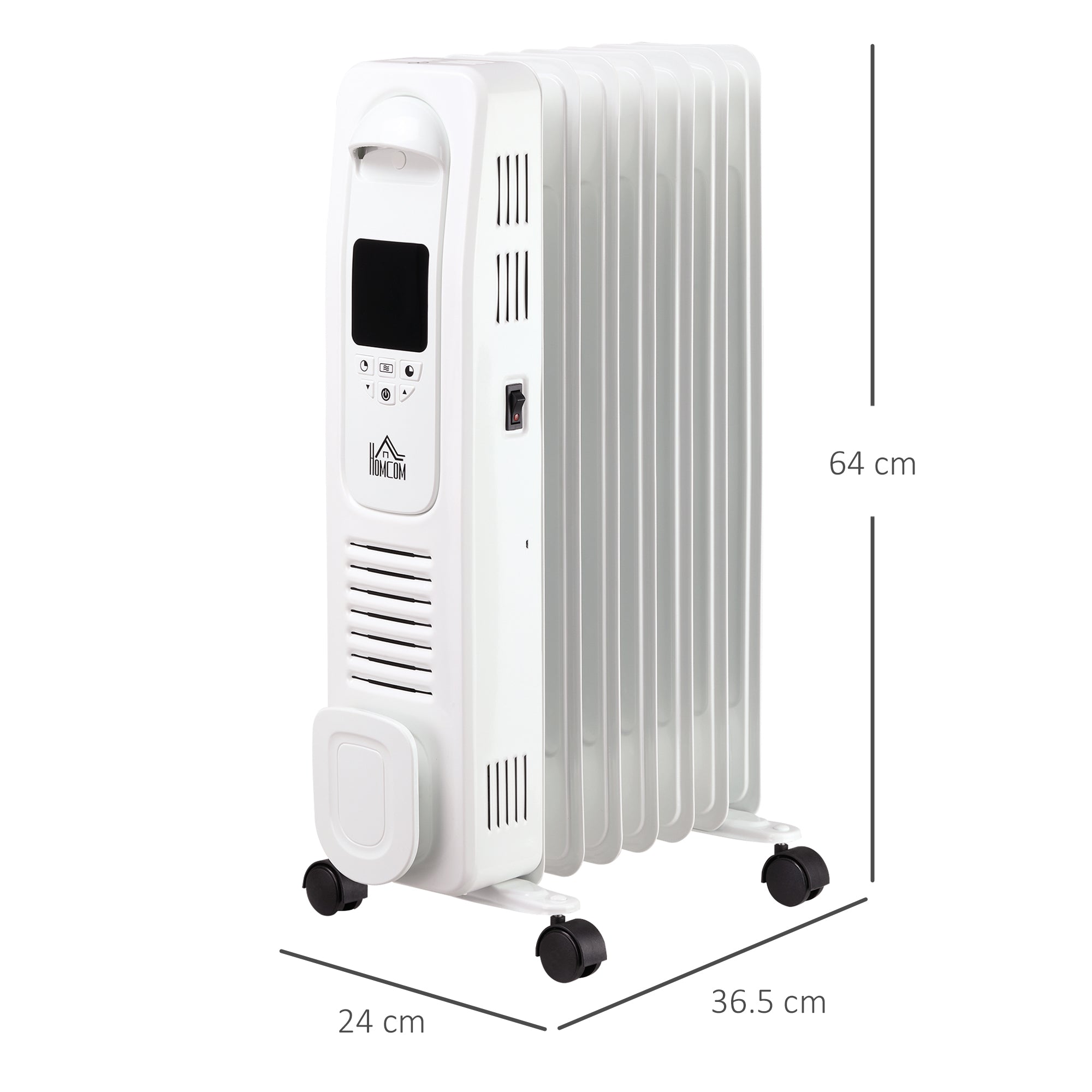 1630W Digital Oil Filled Radiator, 7 Fin, Portable Electric Heater with LED Display, 3 Heat Settings, Safety Cut-Off and Remote Control, White-2