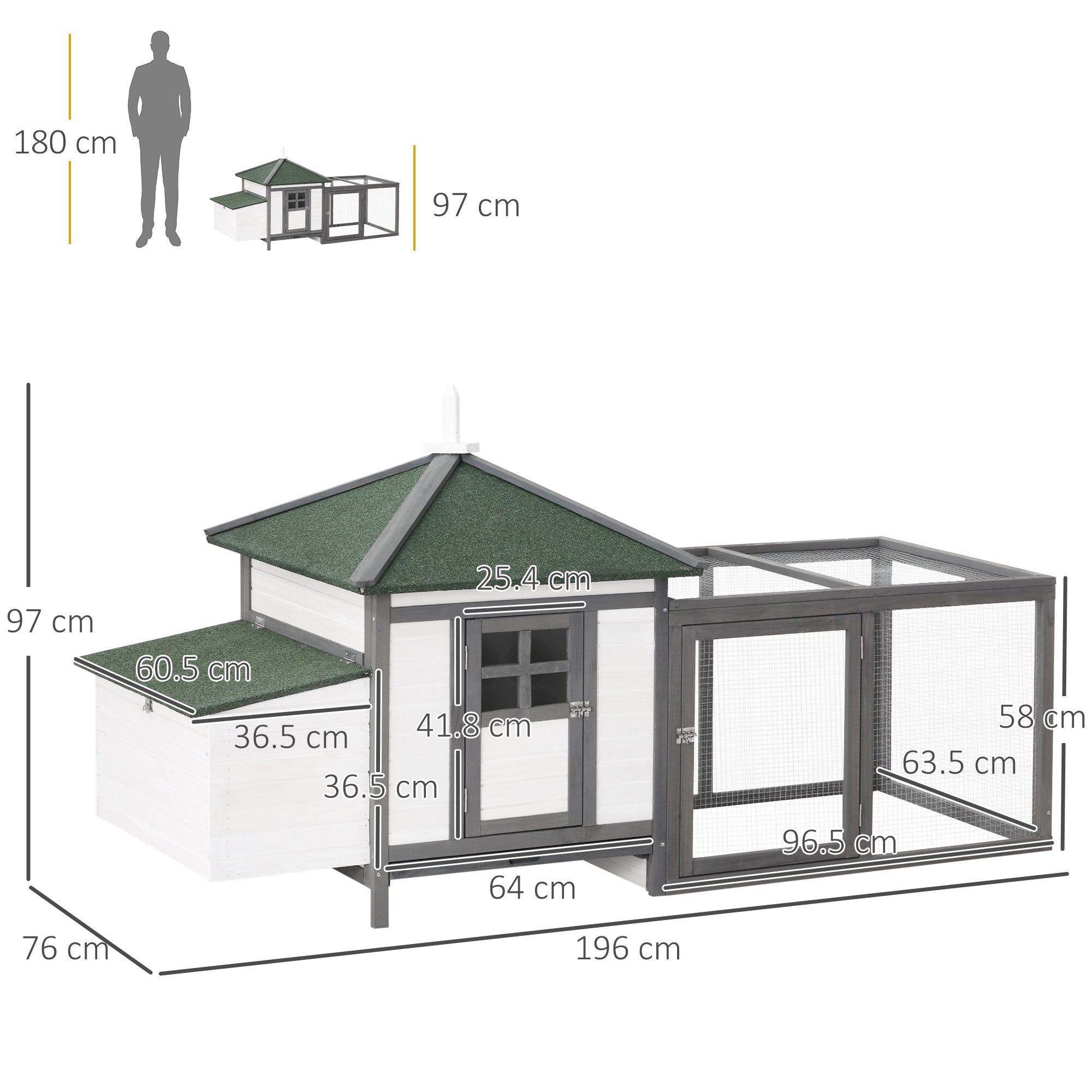 Chicken Coop Small Animal Pet Cage Wooden Chicken Hutch w/ Nesting Box Outdoor Run Backyard-2