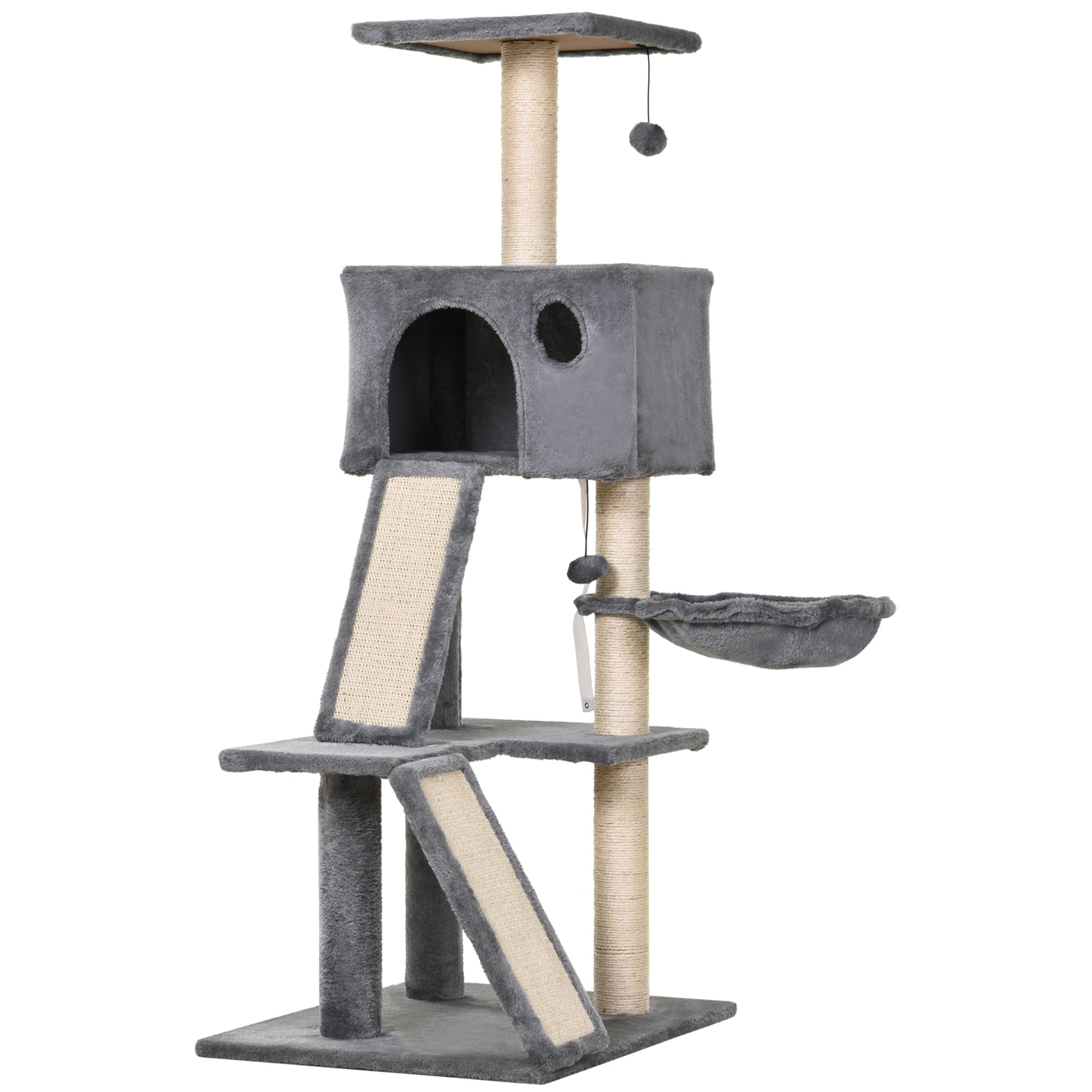 51" Cat Tree,Activity Tower with Condo Scratching Posts Ladders and Two Toys for Kitty Pet Climbing Relaxing and Playing-0