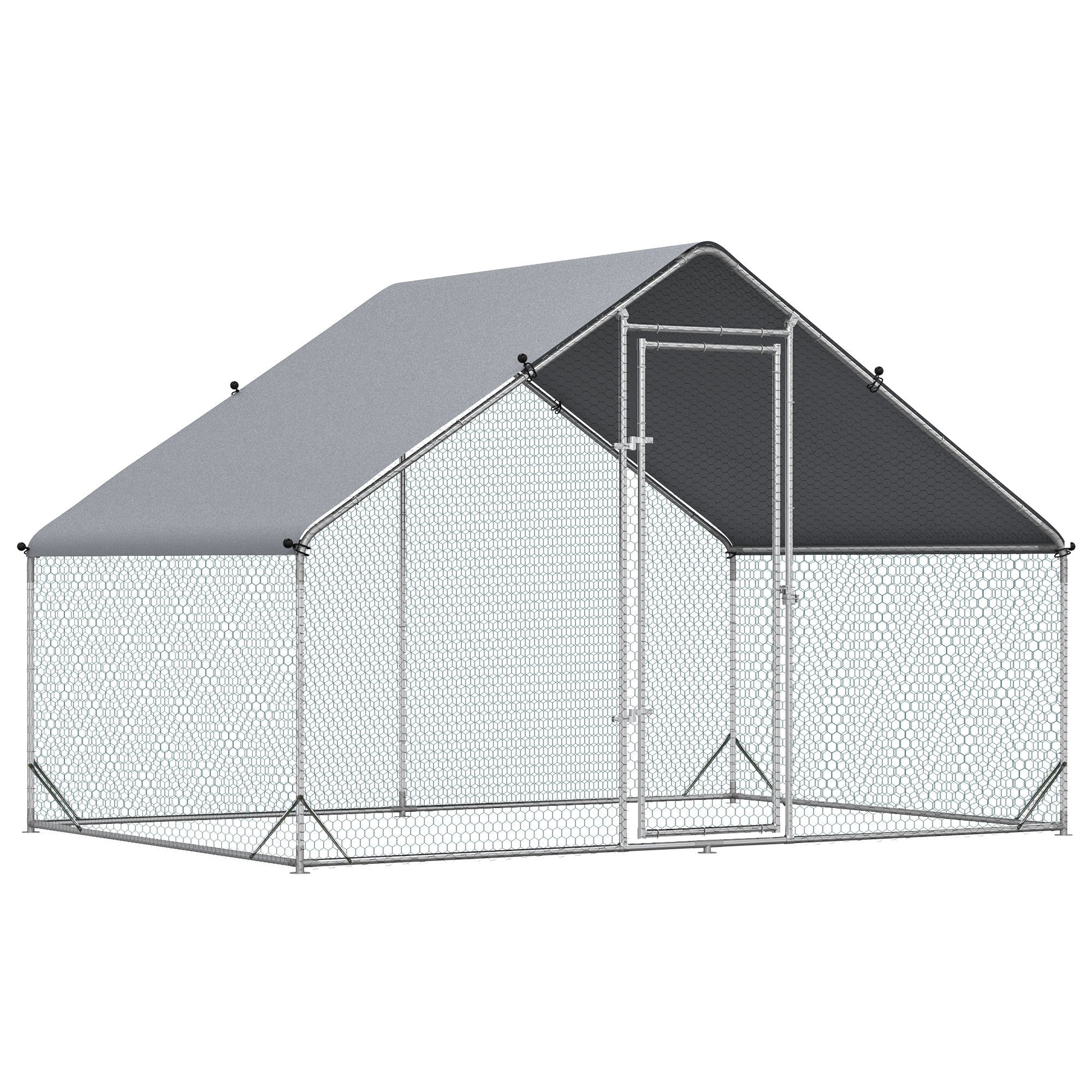 Walk-In Chicken Run, Galvanized Chicken Coop Hen Poultry House Cage Rabbit Hutch Pet Playpen Backyard w/ Water-Resist Cover, 3 x 2 x 2m-0