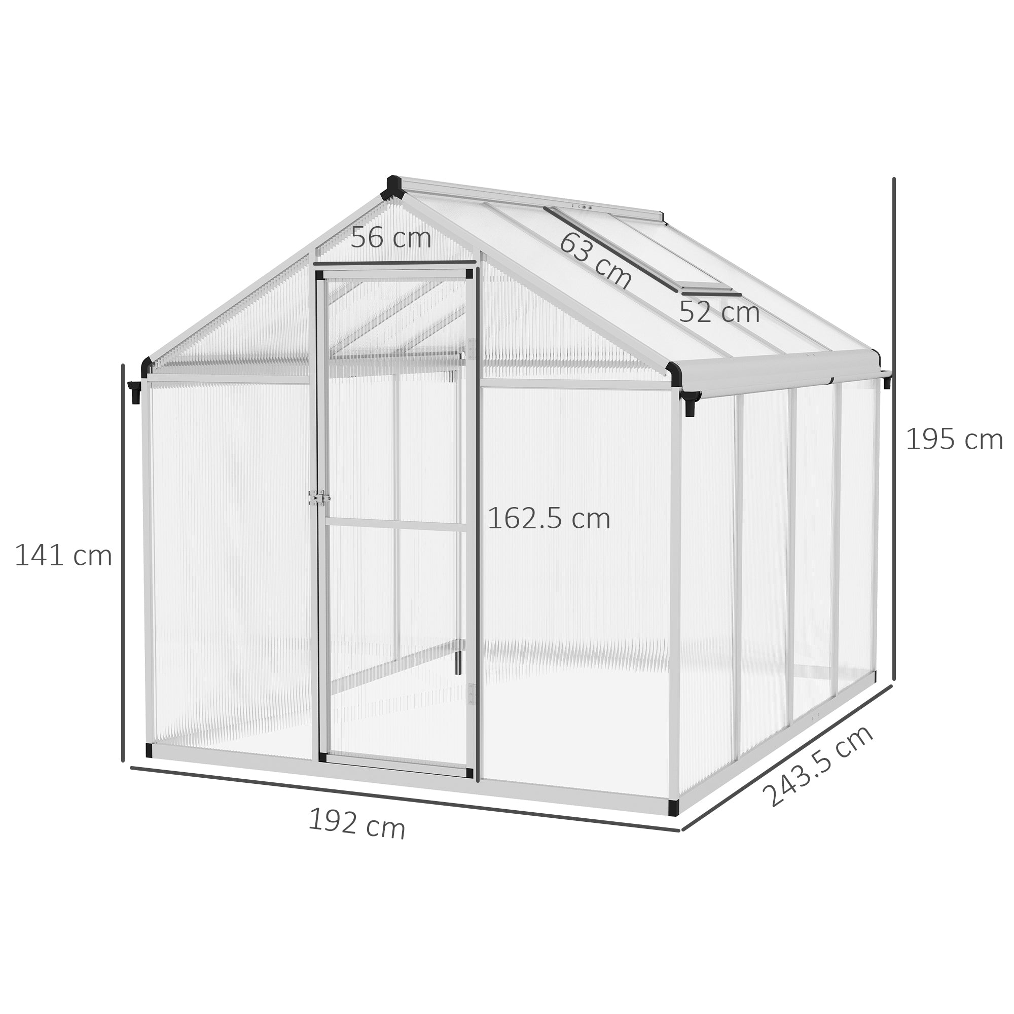 6 x 8ft Polycarbonate Greenhouse with Rain Gutters, Large Walk-In Green House with Door and Window, Garden Plants Grow House-2