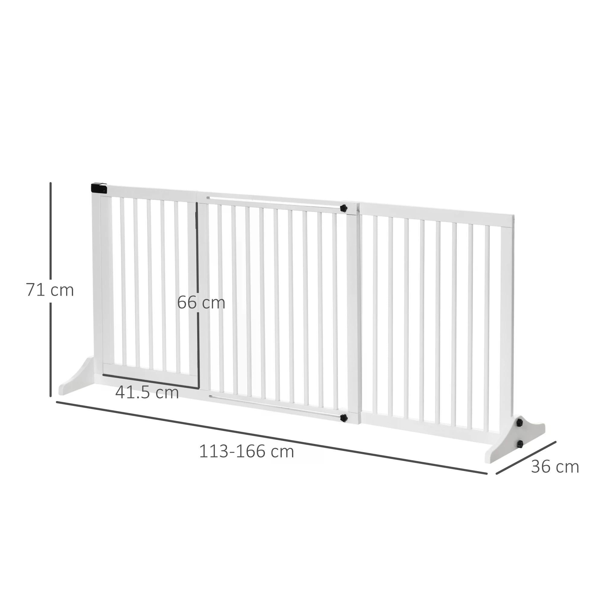 Adjustable Wooden Pet Gate Freestanding Dog Barrier Fence Doorway 3 Panels Safety Gate w/ Lockable Door White 71H x 113-166W cm-2