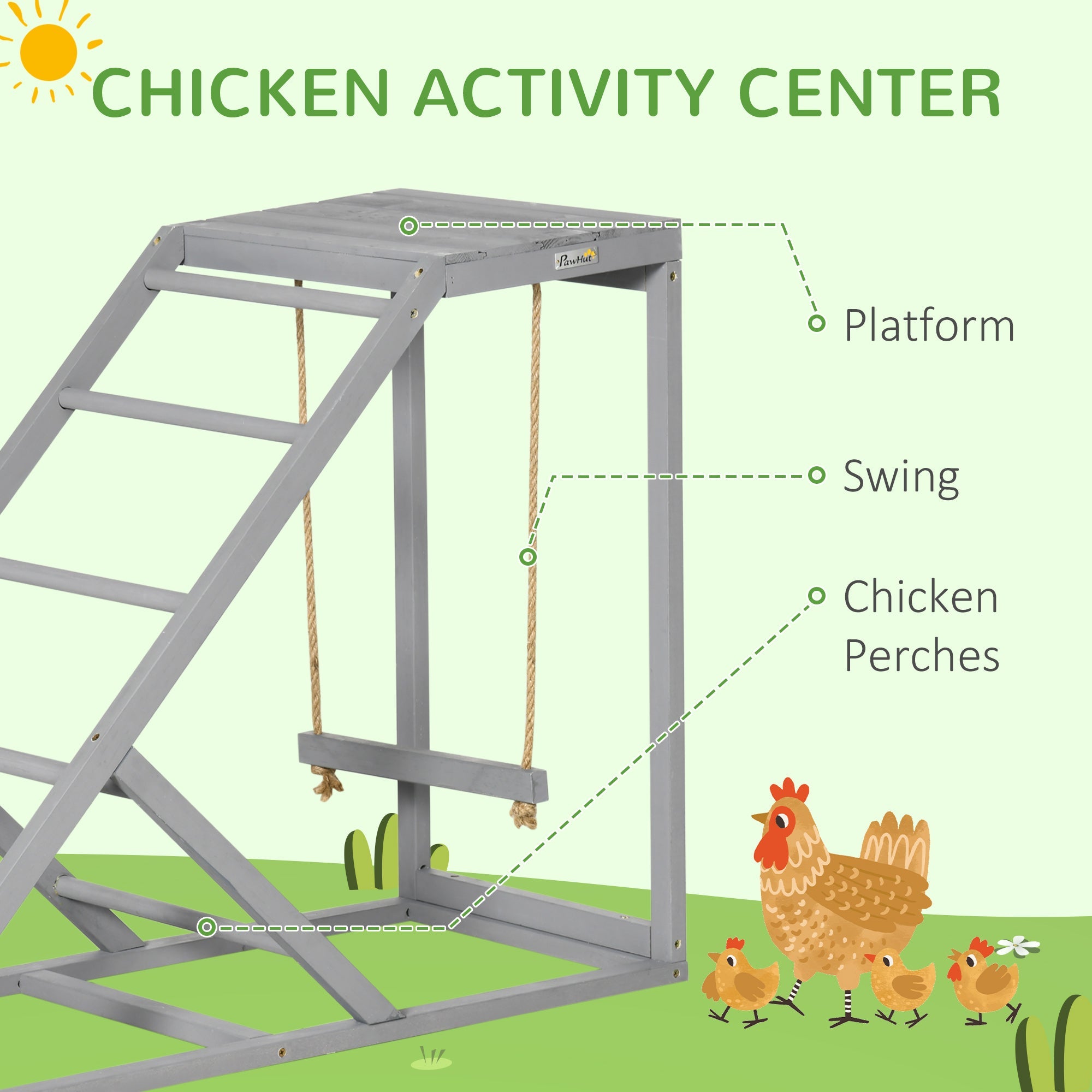 Wooden Chicken Coop Toy with Swing, Ladder, Platform, Grey-3