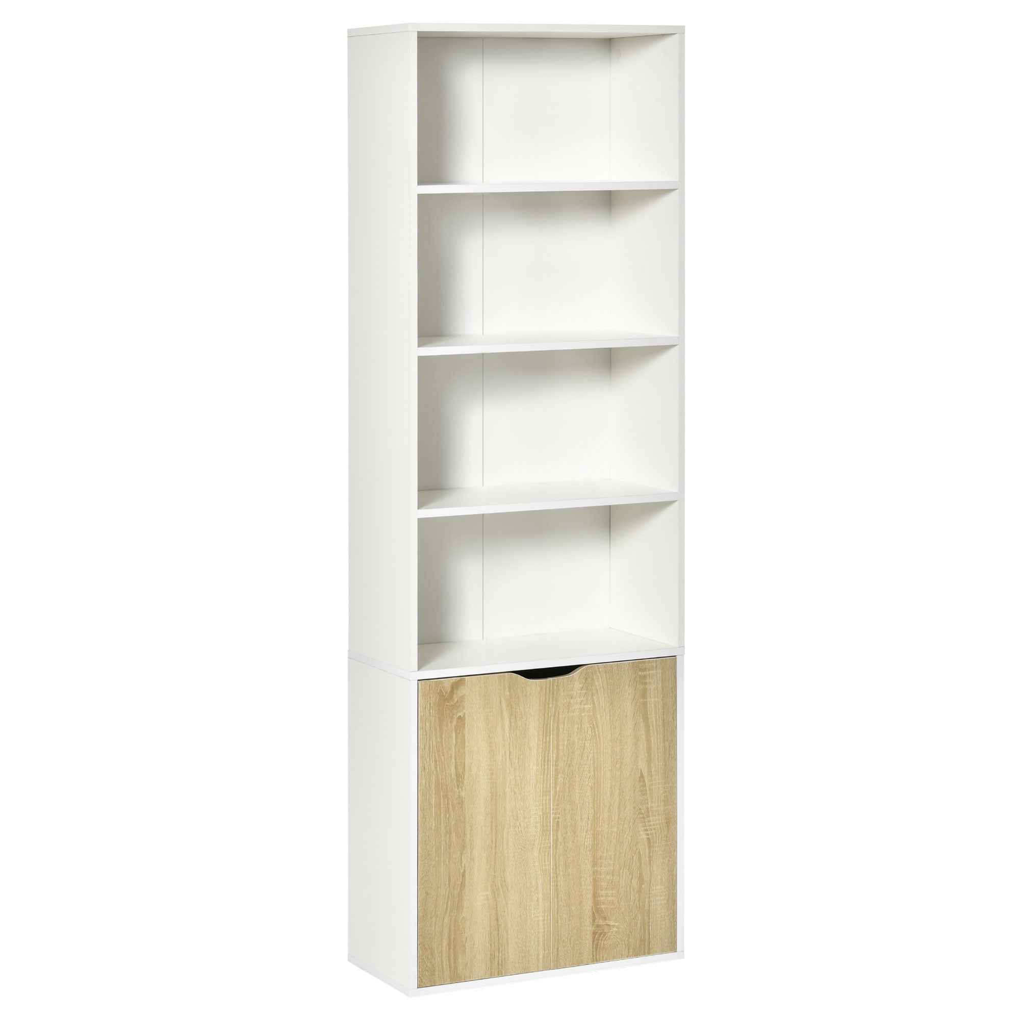 2 Door 4 Shelves Tall Bookcase Modern Storage Cupboard Display Unit for Living Room Study Bedroom Home Office Furniture White and Oak-1