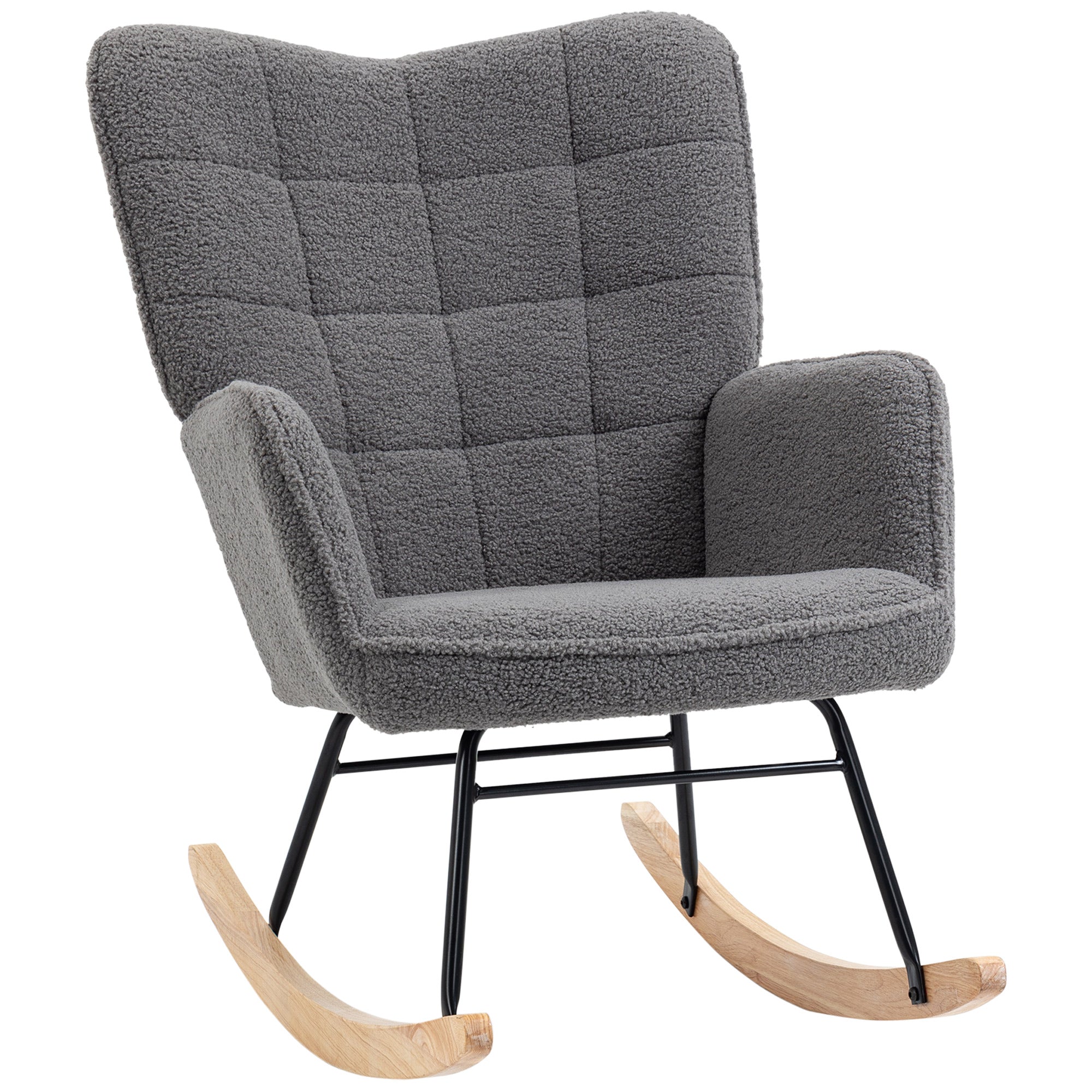 Wingback Rocking Chair for Nursing, Berber Fleece Nursery Glider Rocker, Modern Armchair for Living Room, Dark Grey-0