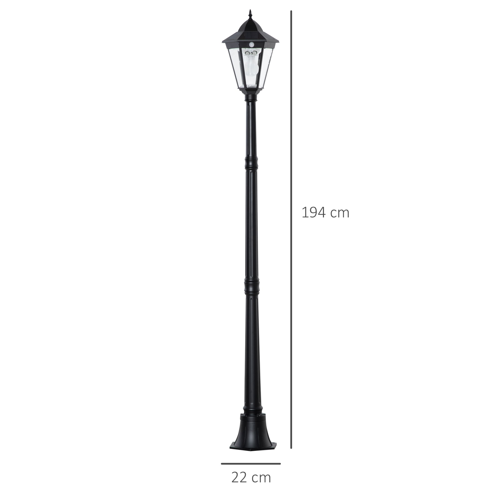 1.9M Garden Lamp Post Light, IP44 Outdoor LED Solar Powered Lantern Lamp with Aluminium Frame for Patio, Pathway and Walkway, Black-2