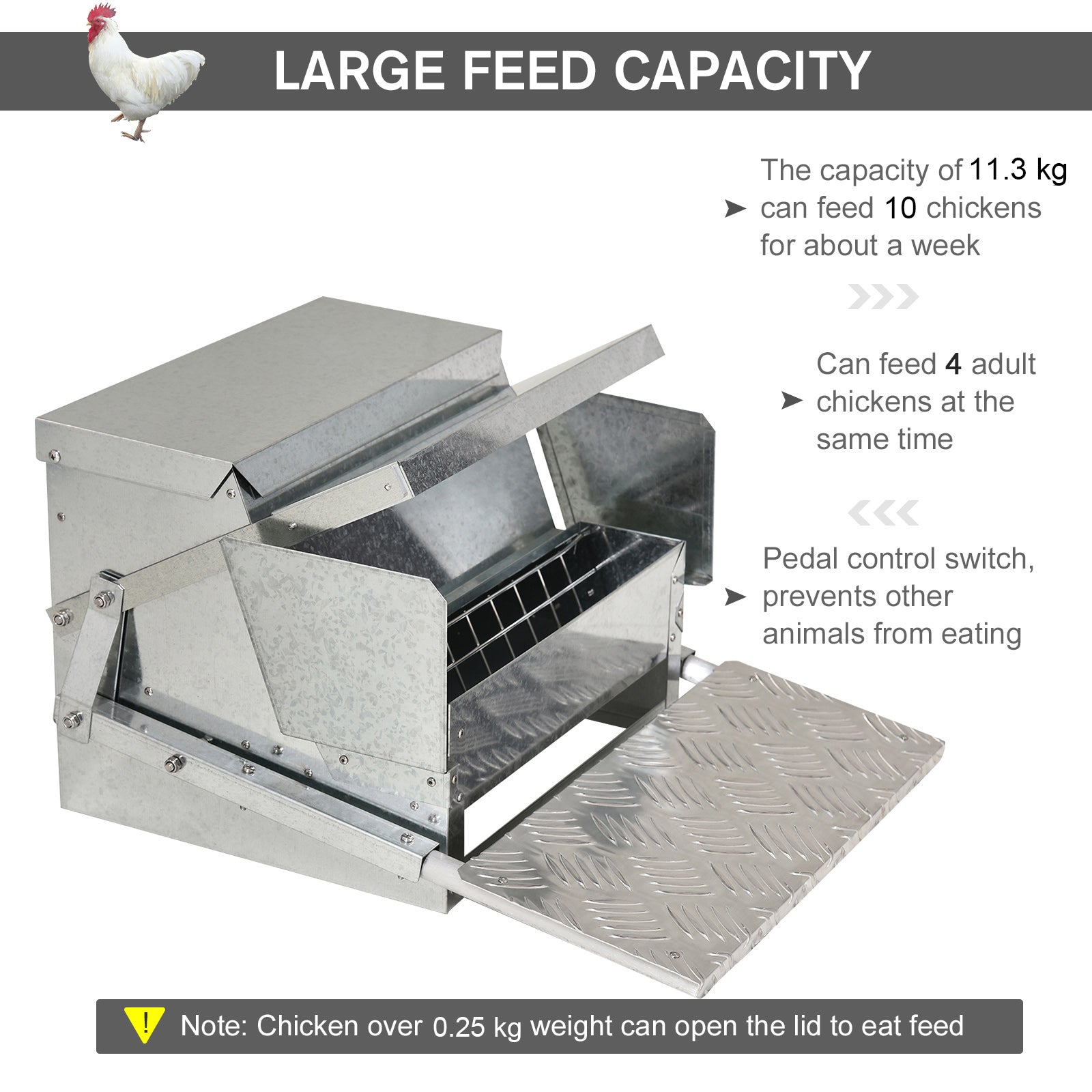 11.5kg Capacity Automatic Chicken Poultry Feeder with a Galvanized Steel and Aluminium Build, Weatherproof Design-3