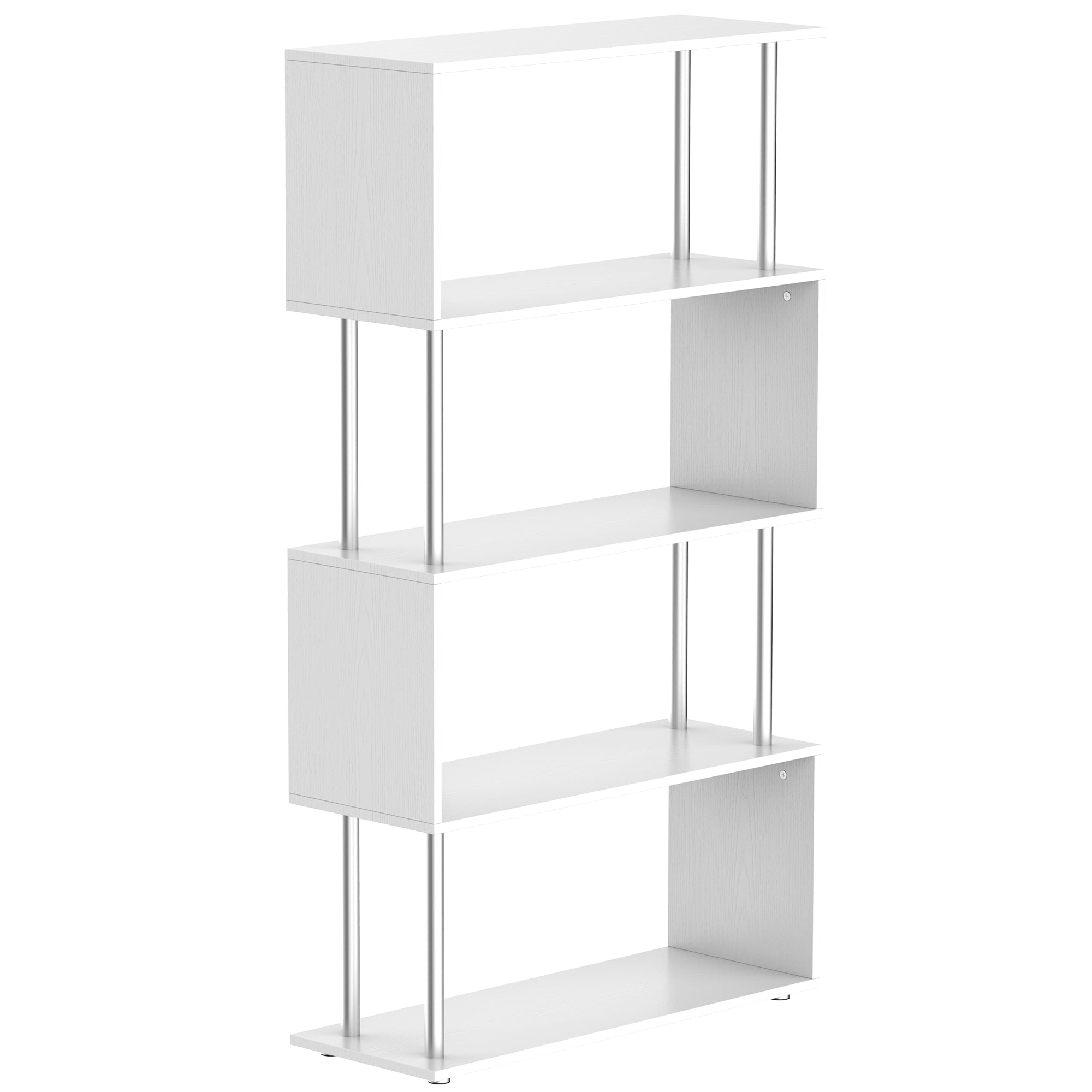 Wooden S Shape Bookcase Bookshelf Dividers Storage Display Unit White-0