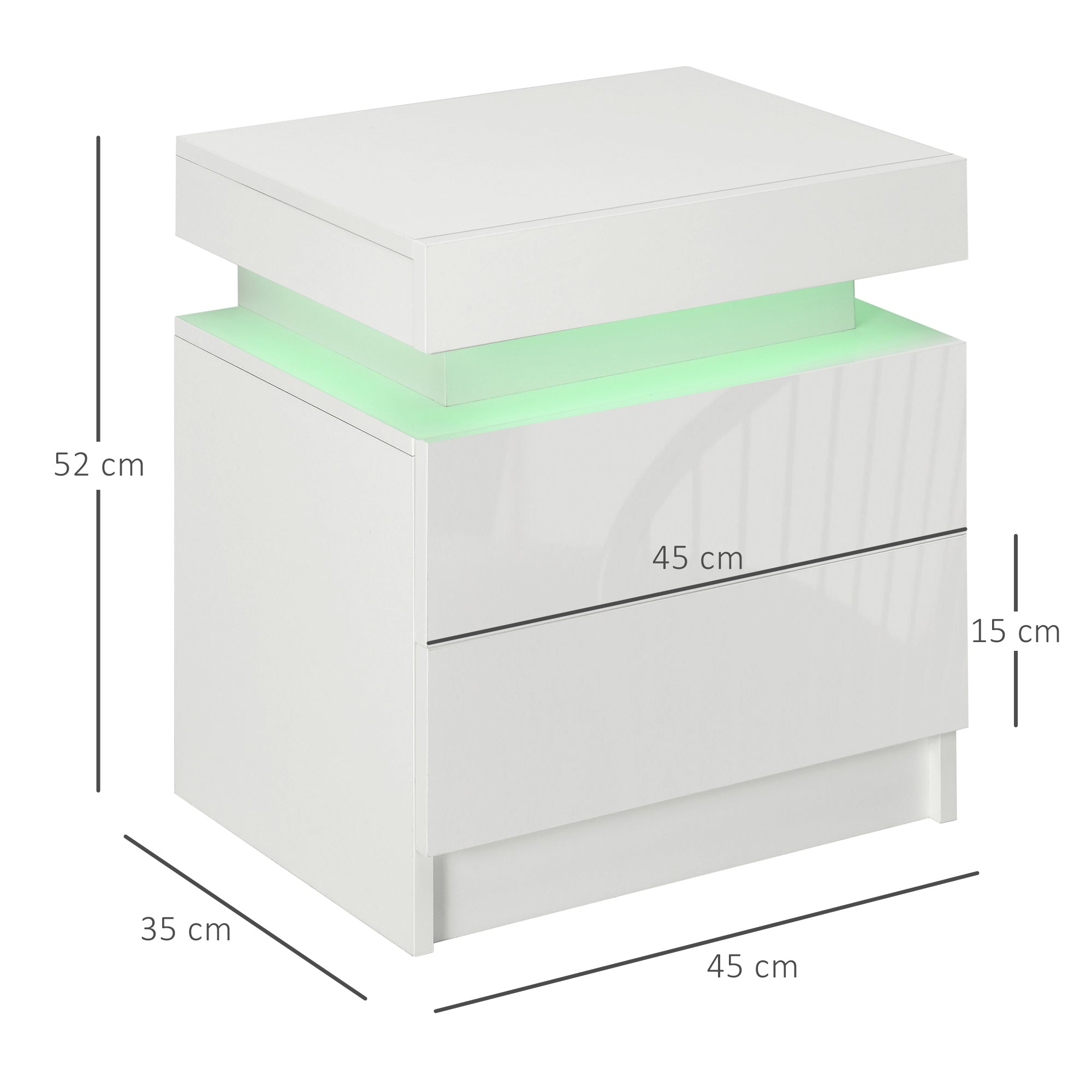 White Bedside Cabinets with LED Light, High Gloss Front Nightstand with 2 Drawers, for Living Room, Bedroom-2