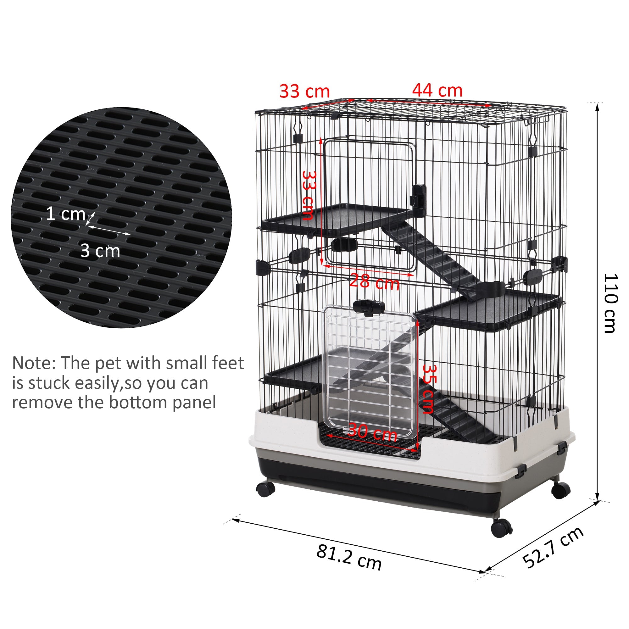 3 Tier Rolling Small Animal Rabbit Cage Chinchillas Hutch Pet Play House with Platform Ramp Removable Tray 81.2 x 52.7 x 110 cm-2